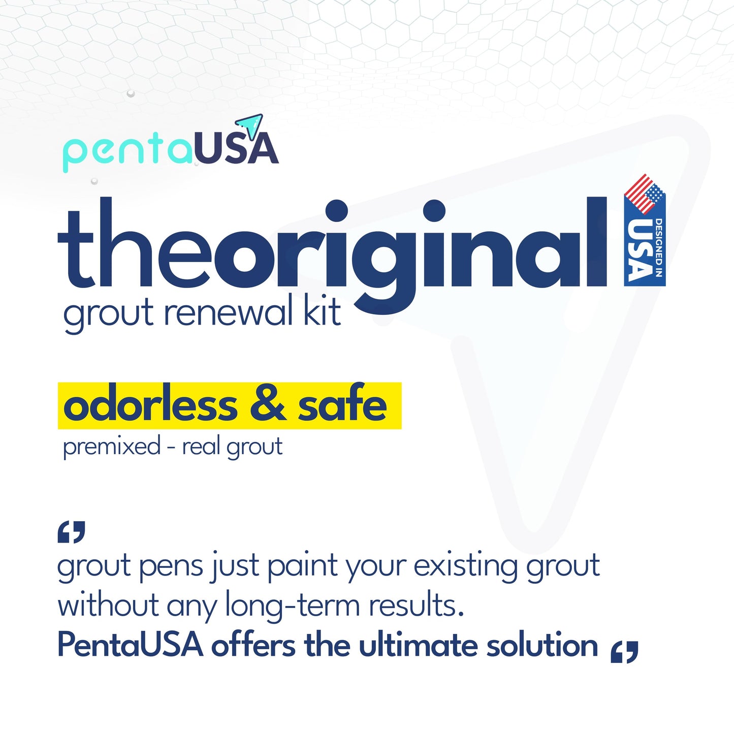 PentaUSA Grout - Fast Drying Grout Repair Kit, Restore and Renew Joint Lines in Bathroom and Kitchen - Scraper Included (250g - White)