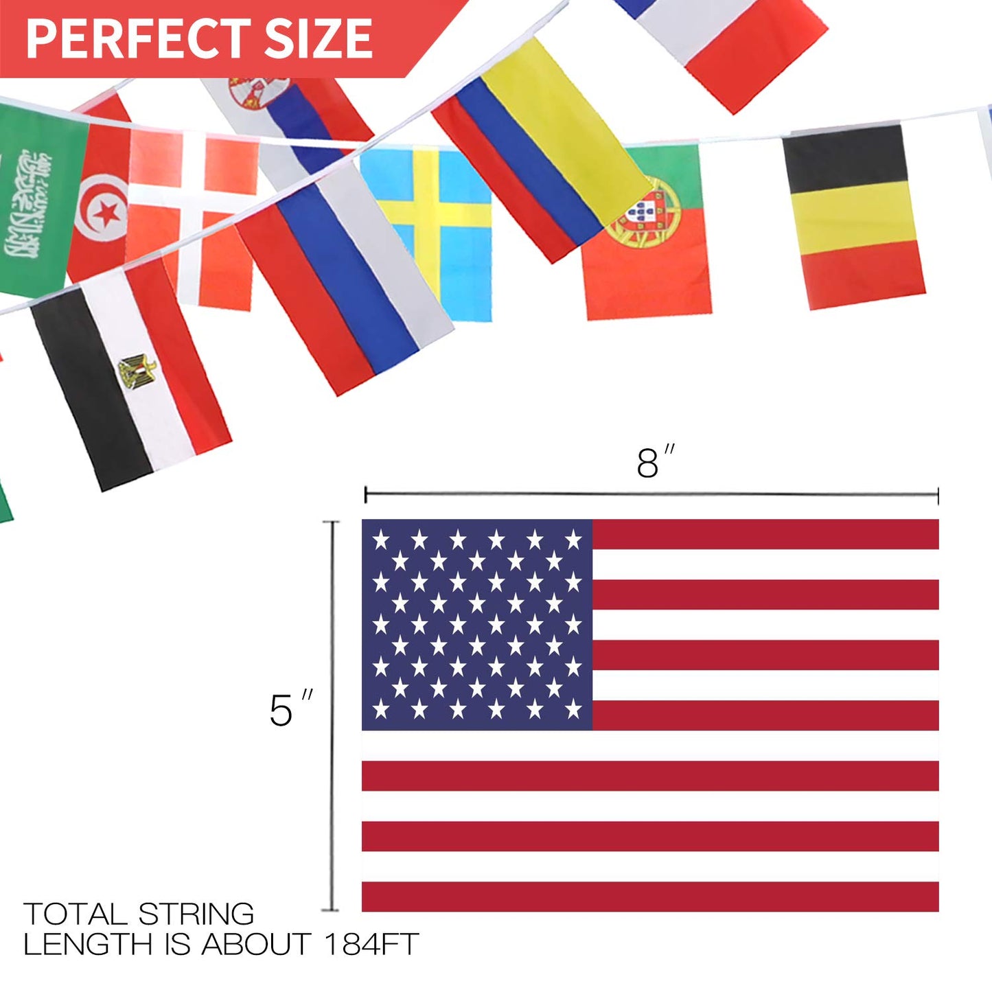 ANLEY 184Ft 200 Countries String Flag - International Bunting Banners for Party Decorations, Bars, Sports Clubs, School Festivals, Celebrations - 8" x 5", 200 Flags, 184 Feet