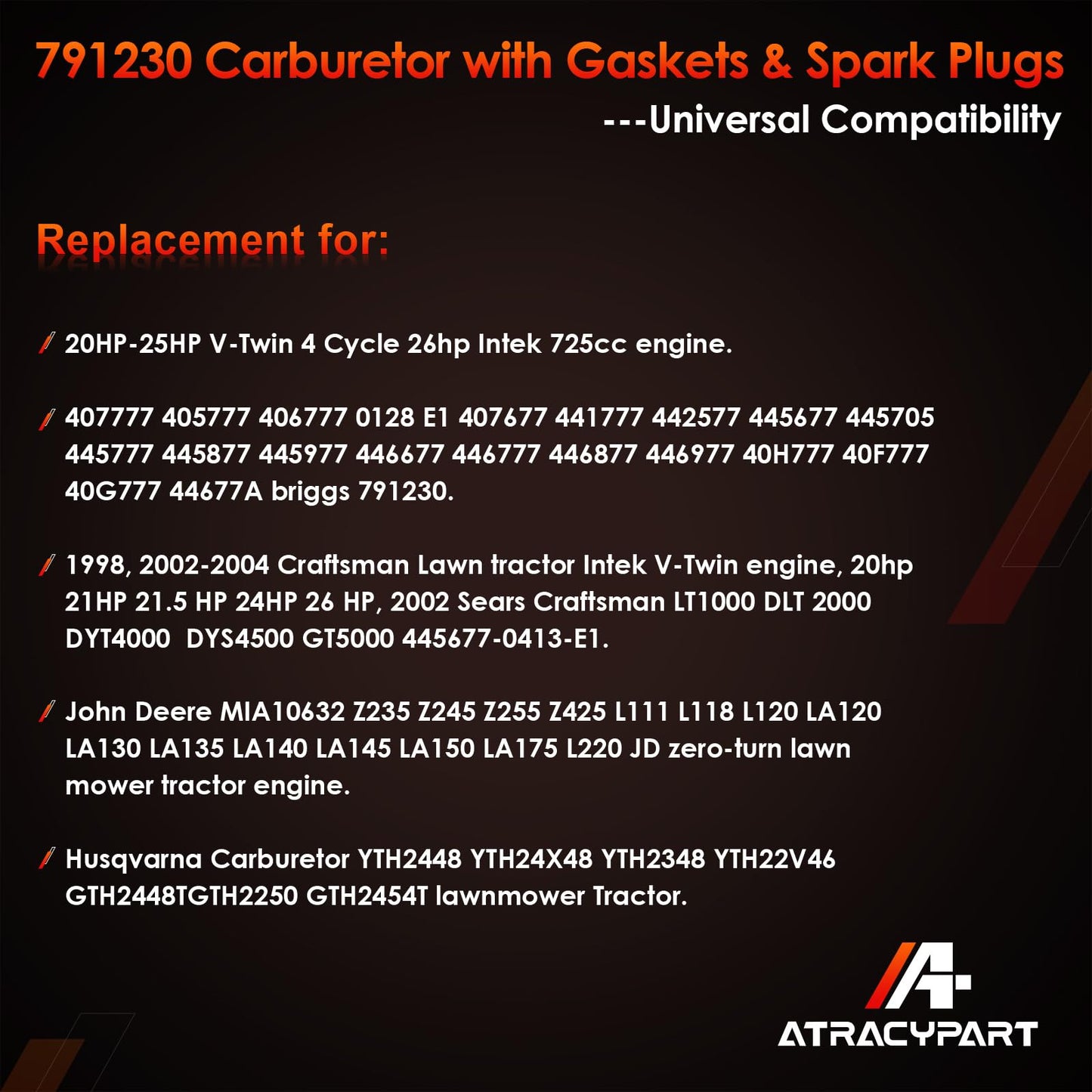 791230 Carburetor, Compatible with 20-25 HP 4 Cycle V-Twin Engine 405777 406777 407777, John Deere MIA10632 LA150 LA130 L120 with Filters, Replaces#: 799230, 699709, 499804