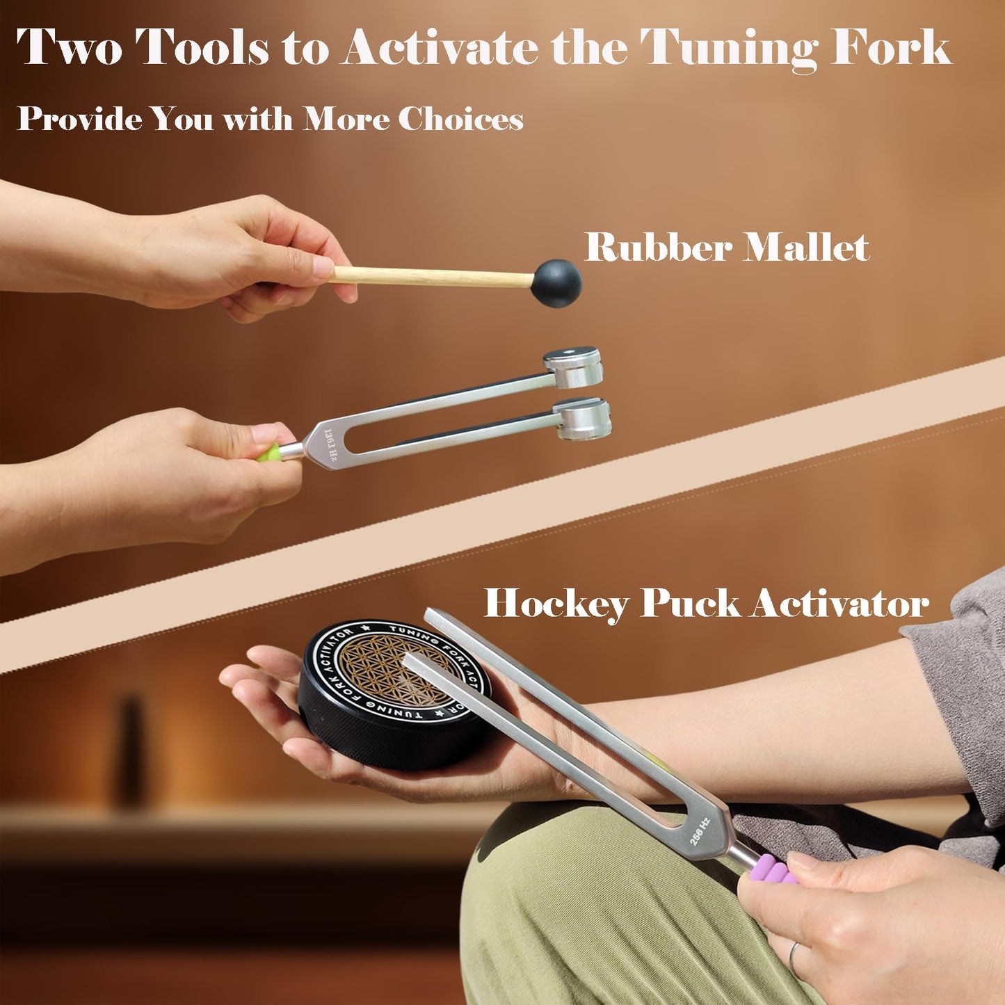 Tuning Forks for Healing Set (128Hz, 136.1Hz, 256Hz, 384Hz) with Activator & Reflex Hammer, Sound Therapy Instruments for Chakra/Yoga/Meditation, Frequency Healing Devices in Vegan Leather Pouch