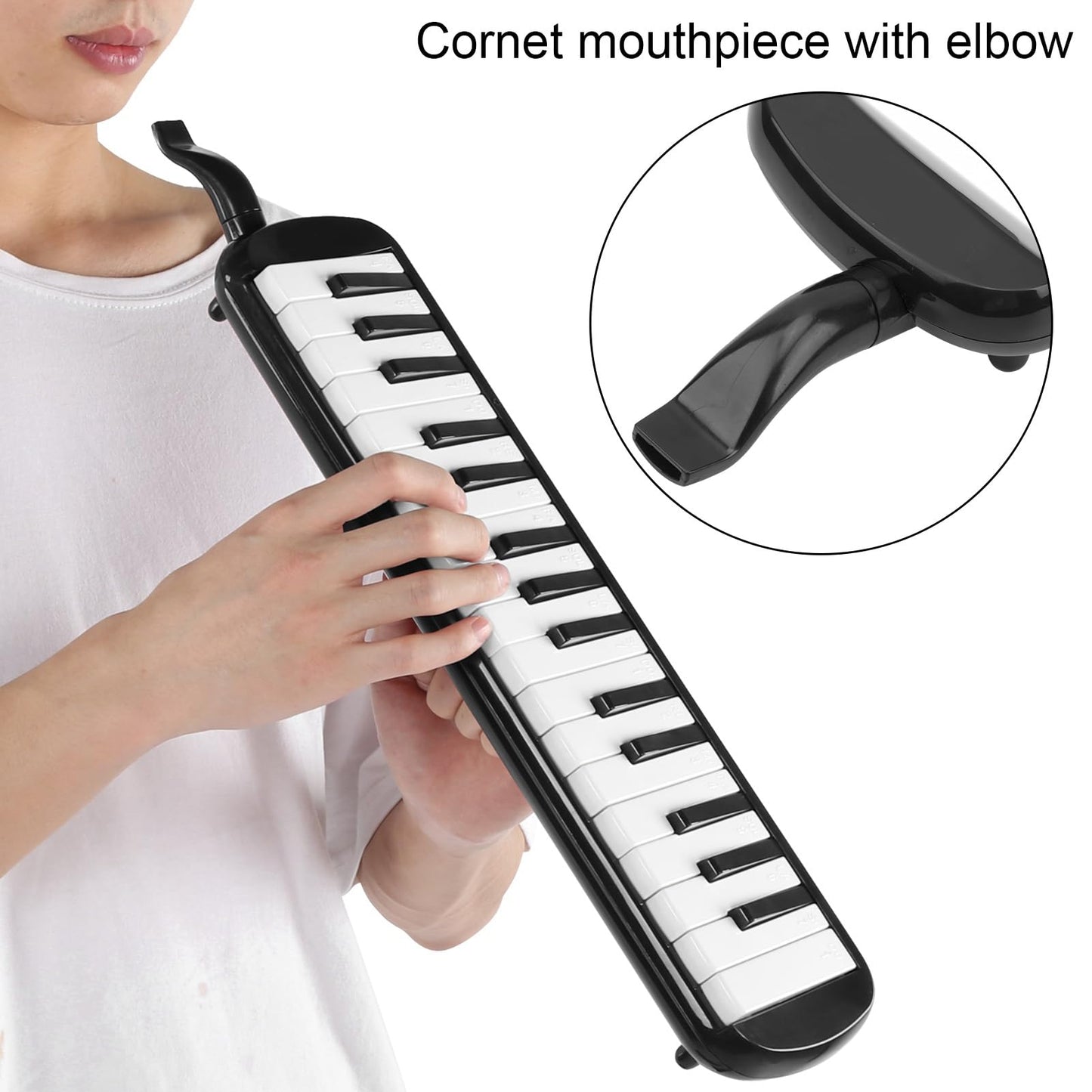 Melodica 32 Key Air Piano Instrument with Double Mouthpiece Tubes Carrying Bag for Beginners Adults Music Education and Practice(Black)