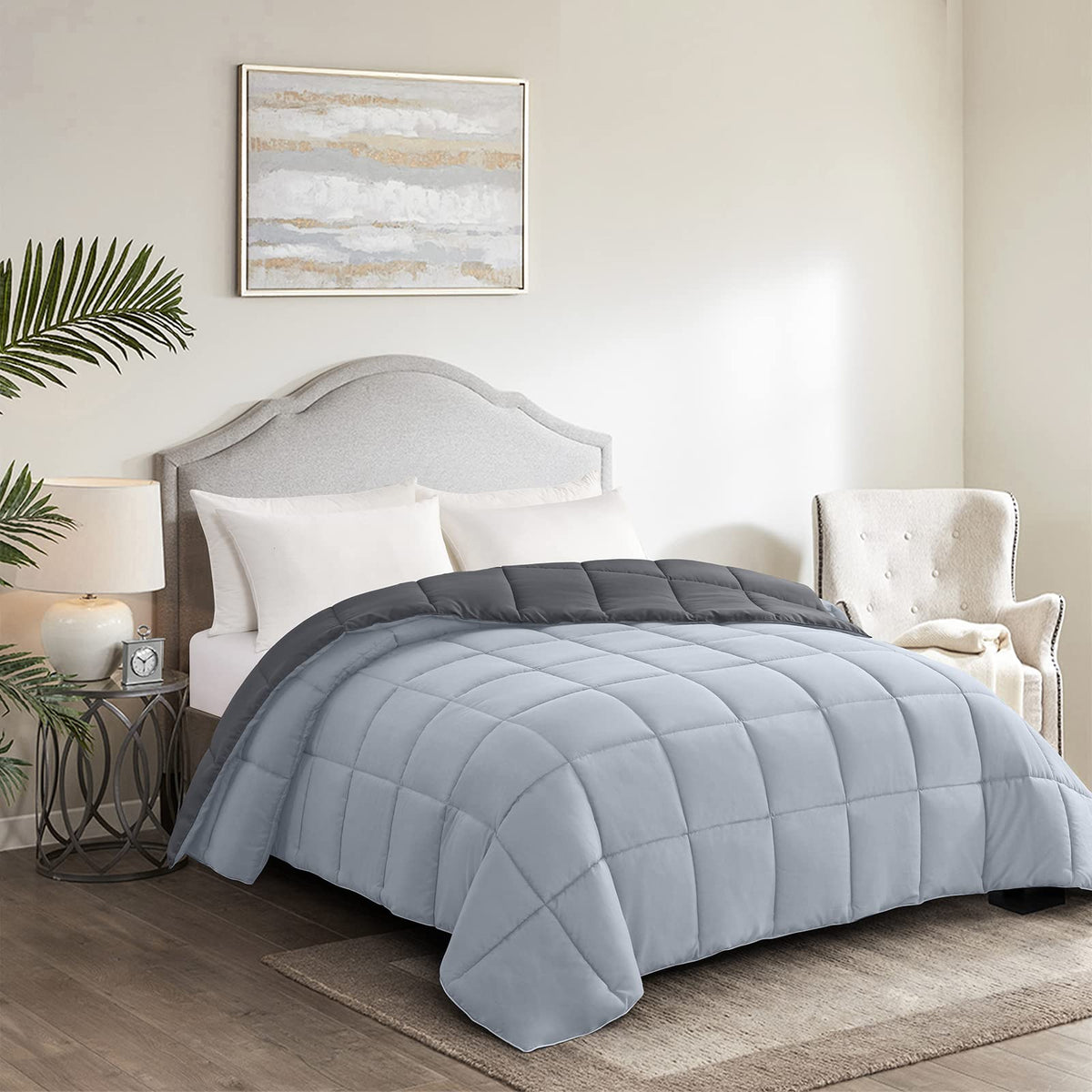 Homelike Moment Comforters Queen Size - Grey Duvet Insert Down Alternative Bed Queen Comforter, Lightweight Bedding Comforters Full Size Quilted Soft All Season Reversible Dark Gray/Light Grey