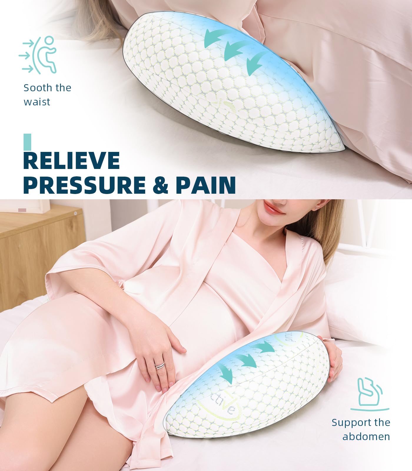 Oternal Pregnancy Pillow for Pregnant Women – Comfortable Maternity Pillow for Side Sleepers, Supports Back, Belly, Hips, and Legs, with Removable & Adjustable Cover