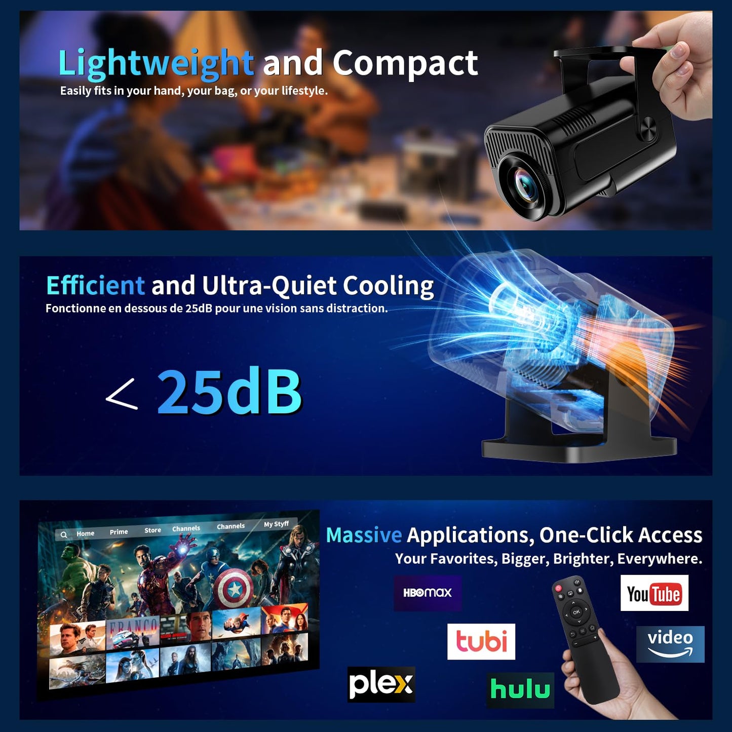 【Built-in Apps】Mini Projector 1080P Full HD, 4K Projector with 180° Rotation, Portable Projector WiFi 6&Bluetooth 5.2 Support, Featuring Auto Keystone Correction, HDMI/USB Connectivity Black