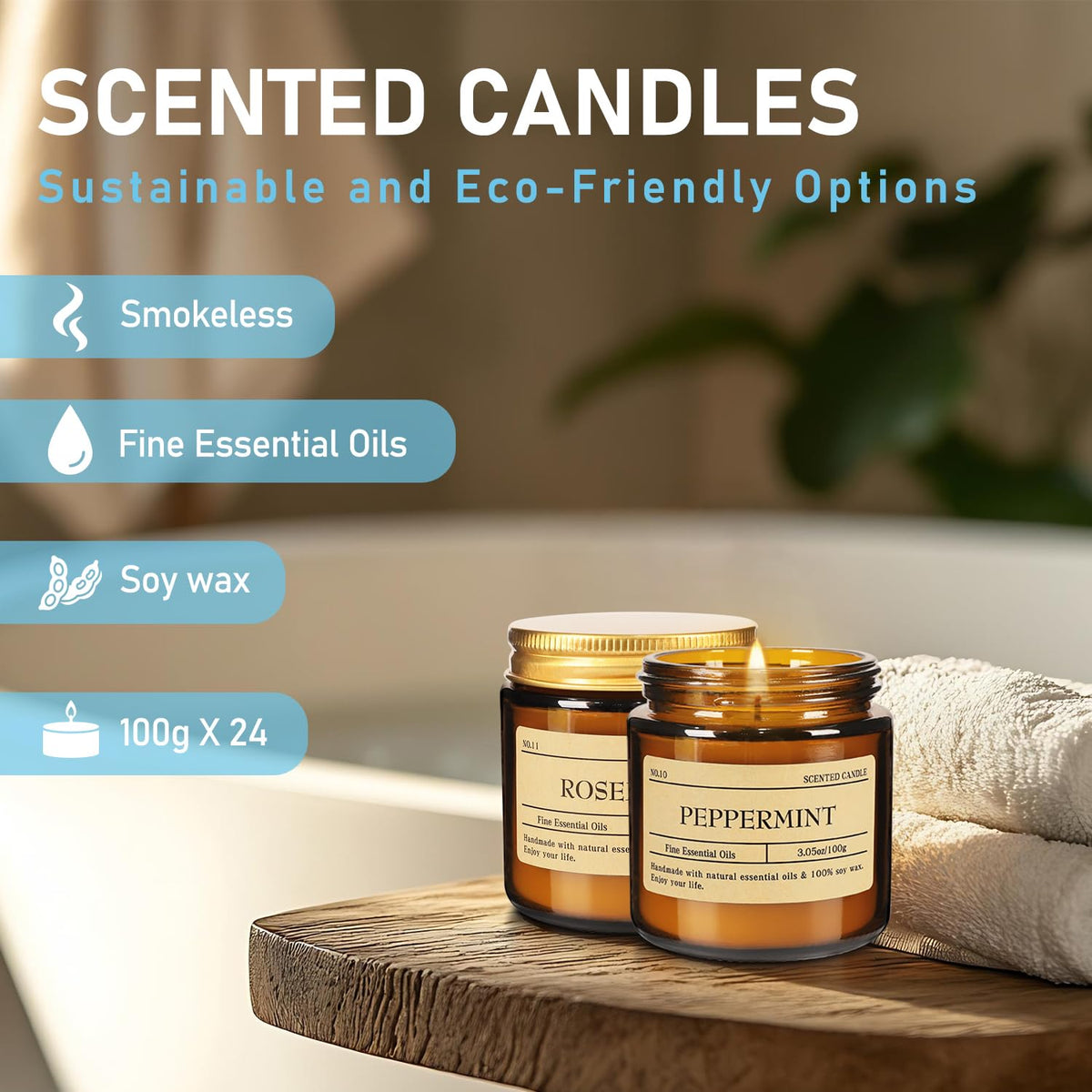 CLTNIKET 24-Pack 3.5oz Amber Jar Scented Candles Set - Natural Soy Wax & Essential Oils Aromatherapy Candles for Mother's Day, Yoga, Home Scene & Gatherings