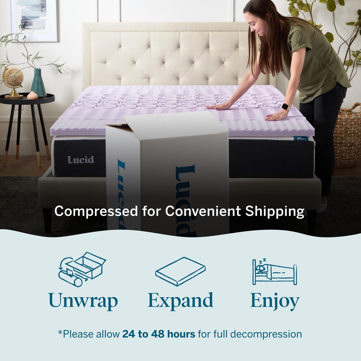 LUCID 2 Inch 5 Zone Lavender Memory Foam Mattress Topper – Calming Lavender – Targeted Convoluted Comfort Zones, Full (LU20FF30ZT)