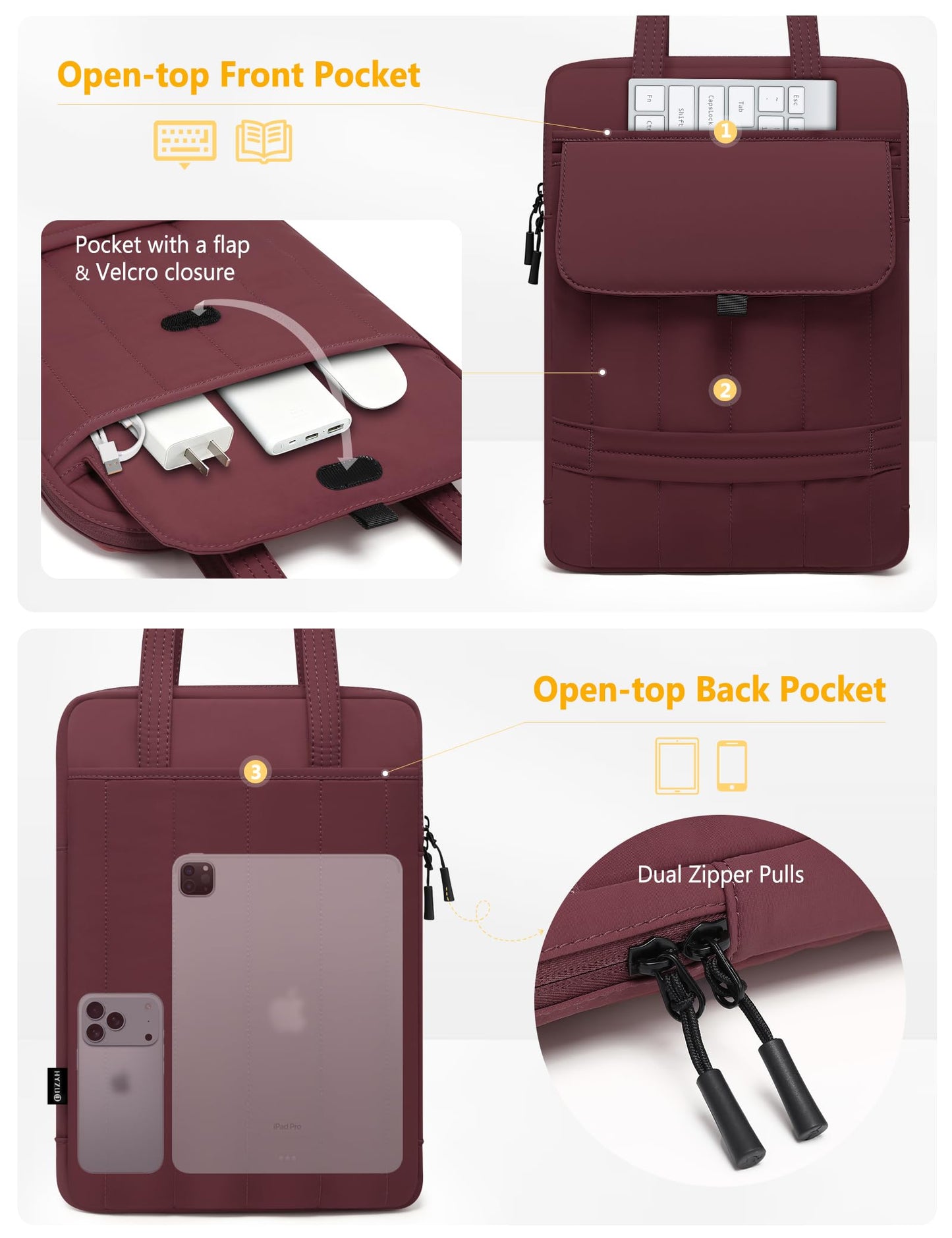 HYZUO 15-16 Inch Puffy Laptop Sleeve Padded Handbag for MacBook Pro 15/16, 15" 15.6" Dell/HP/Lenovo/Asus/Acer/Samsung Notebook Chromebook, Women Slim Shoulder Bags Work Daily Bag, Wine Red