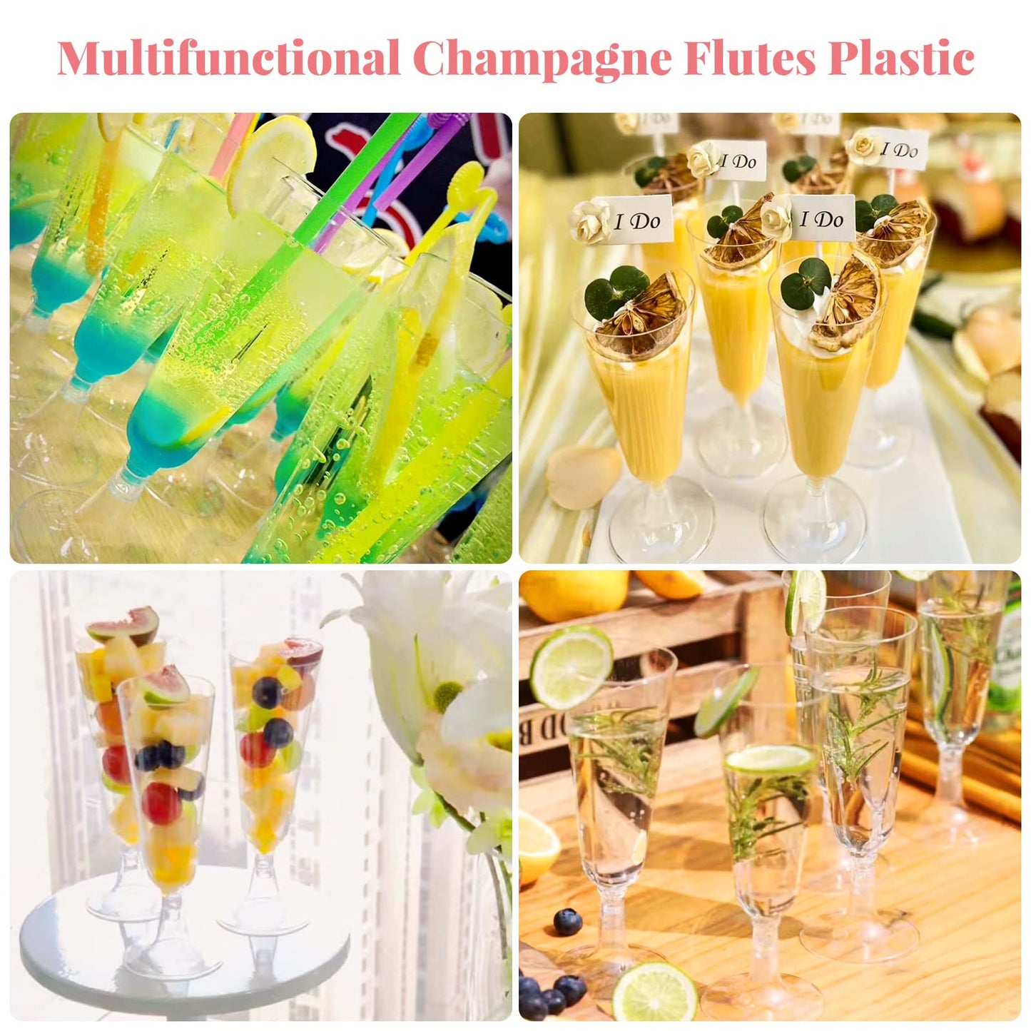 SUREHOME Plastic Champagne Flutes 200 Pack Champagne Glasses Disposable Mimosa Glasses 5 Oz Crystal Clear Plastic Flutes for Party Drinking Cocktail Cups Acrylic Wedding Toasting Glasses Flutes Bulk