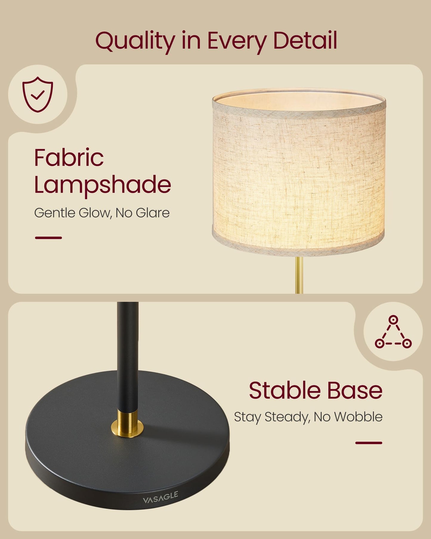 VASAGLE Floor Lamp for Living Room, Adjustable Height 140-170 cm, Modern Standing Lamp with Foot Switch, Fabric Lampshade, E27 Socket, with Remote Control, Gold and Black LFL005BD01