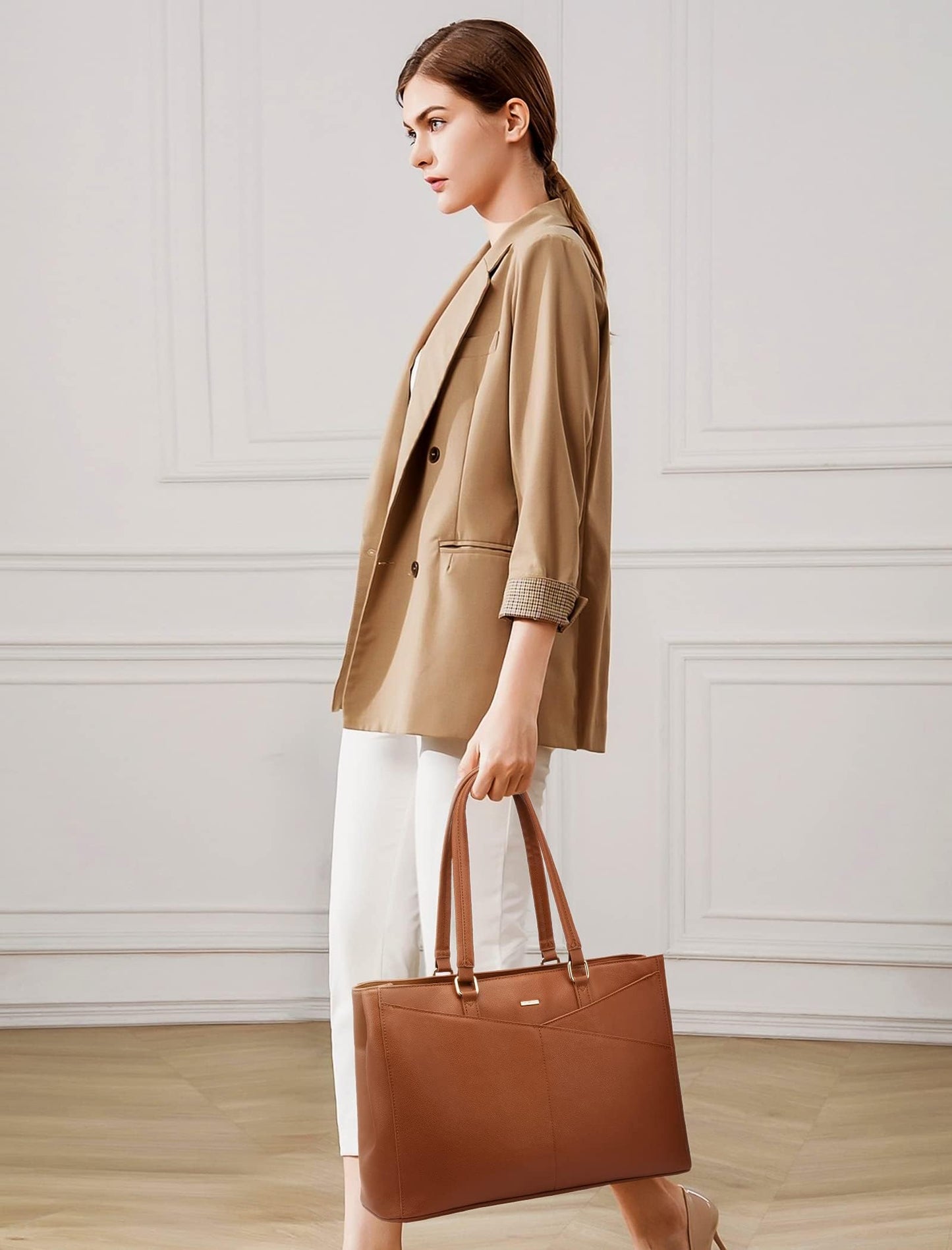 LOVEVOOK Laptop Tote Bag for Women 15.6 Inch Waterproof Leather Computer Bags Women Business Office Work Bag Briefcase Brown