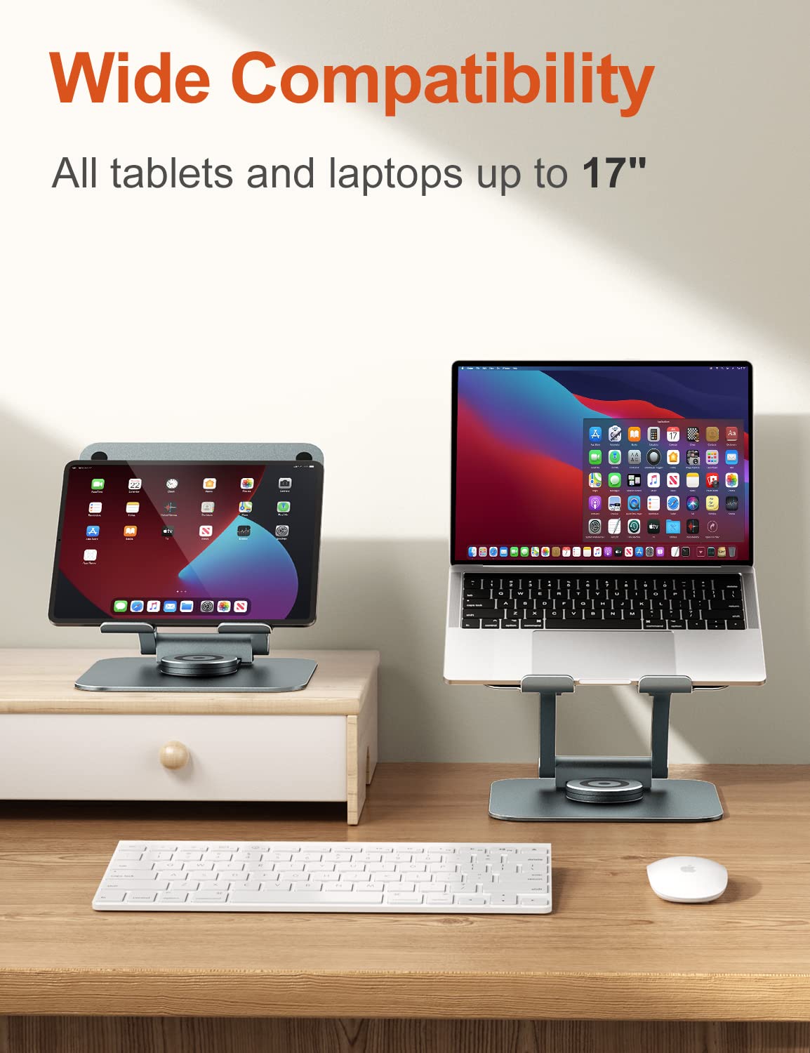 Tounee Swivel Laptop Stand for Desk, Ergonomic Laptop Holder with 360° Rotating Base, Adjustable Computer Stand Laptop Riser Compatible with Air, Pro, All Laptop 10-16"-Gray