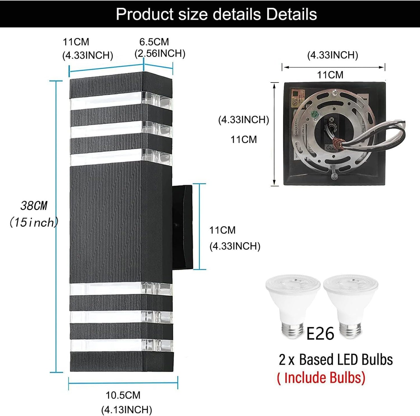 2Pack 15inch LED Square Up & Down Wall Lights,18W Outdoor Wall Light 4000K Day White Aluminum Body Waterproof IP65 LED Exterior Light Fixtures Wall Mount for House Patio Garage Garden.
