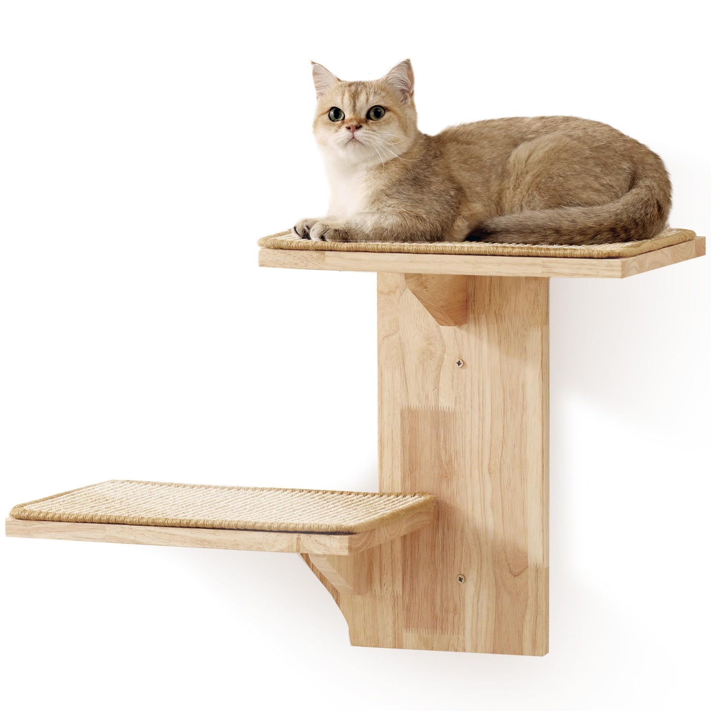 FUKUMARU Cat Wall Shelves, 2 Platform Cat Wall Furniture, Tree Shape Wall-Mounted Cat Floating Shelf with Sisal Mat, Solid Rubber Wood Cat Perch for 16 Inch Drywall, Suitable for Climb, Play, NapQQ
