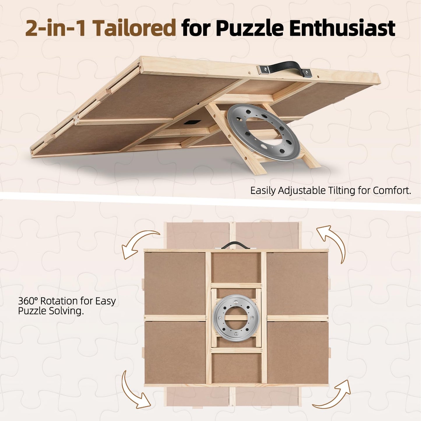ALL4JIG 1500 Pieces 2-in-1 Tilting & Rotating Puzzle Board for Adults Gifts, Wooden Jigsaw Puzzle Table with 4 Drawers, Portable Puzzle Table with Lazy Susan and Cover, 26.4" x 34.4"
