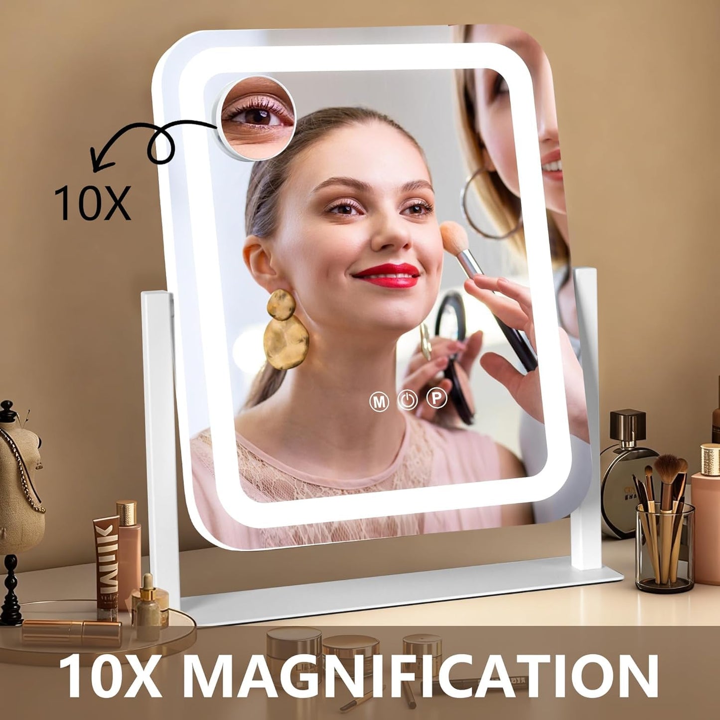 Ratsamee 13" x 15" Vanity Mirror with Lights, Led Makeup Mirror, Lighted Makeup Mirror with 3 Color Dimmable Lights, Smart Touch Screen Control, Smart Touch Screen Control, 360°Rotation