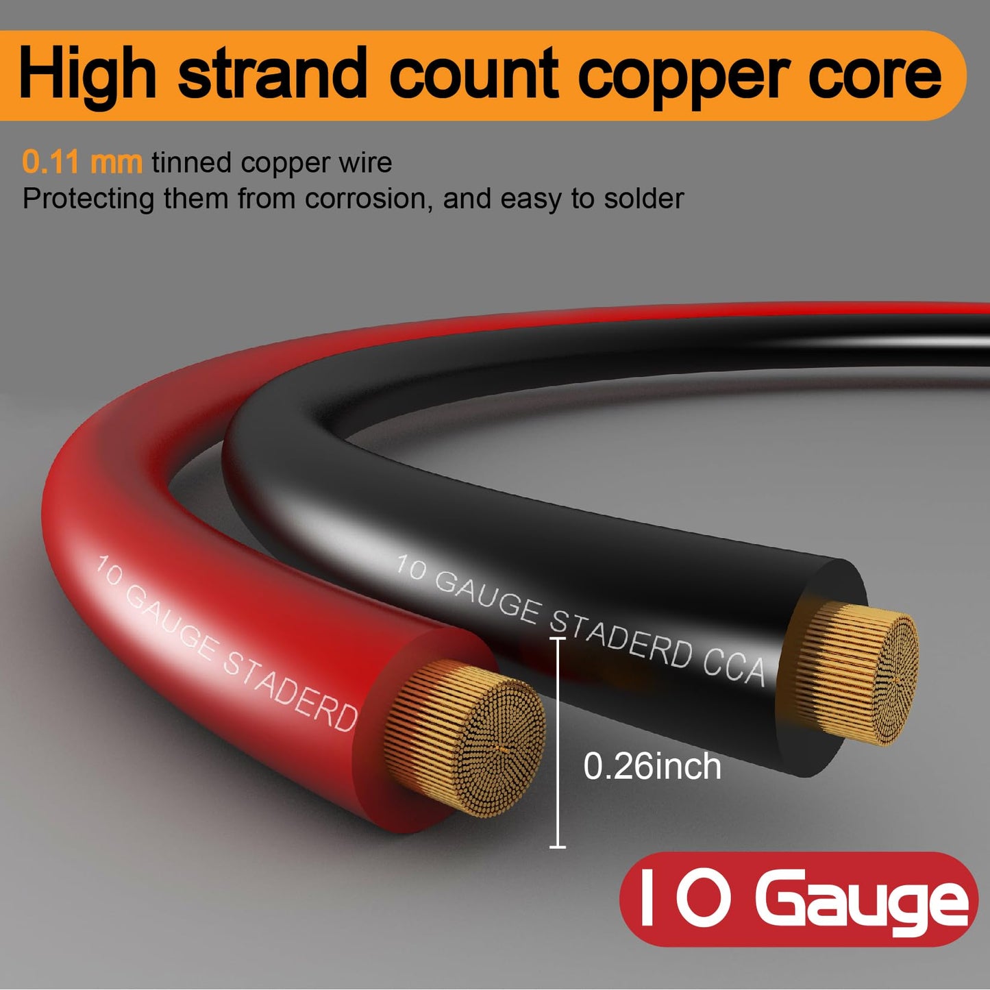 10 Gauge Wire (100ft Each- Black/Red) Copper Clad Aluminum CCA,20 pcs Lugs Terminal Connectors with 3:1 Heat Shrink Tube for Power/Auto,Amplifier,Ground Cable