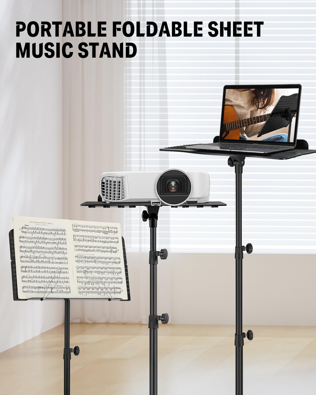 Donner Sheet Music Stand with Light, DMS-1 Portable Metal Ipad Music Stand, Tabletop Music Book Stand for Guitar, Ukulele, Violin Players