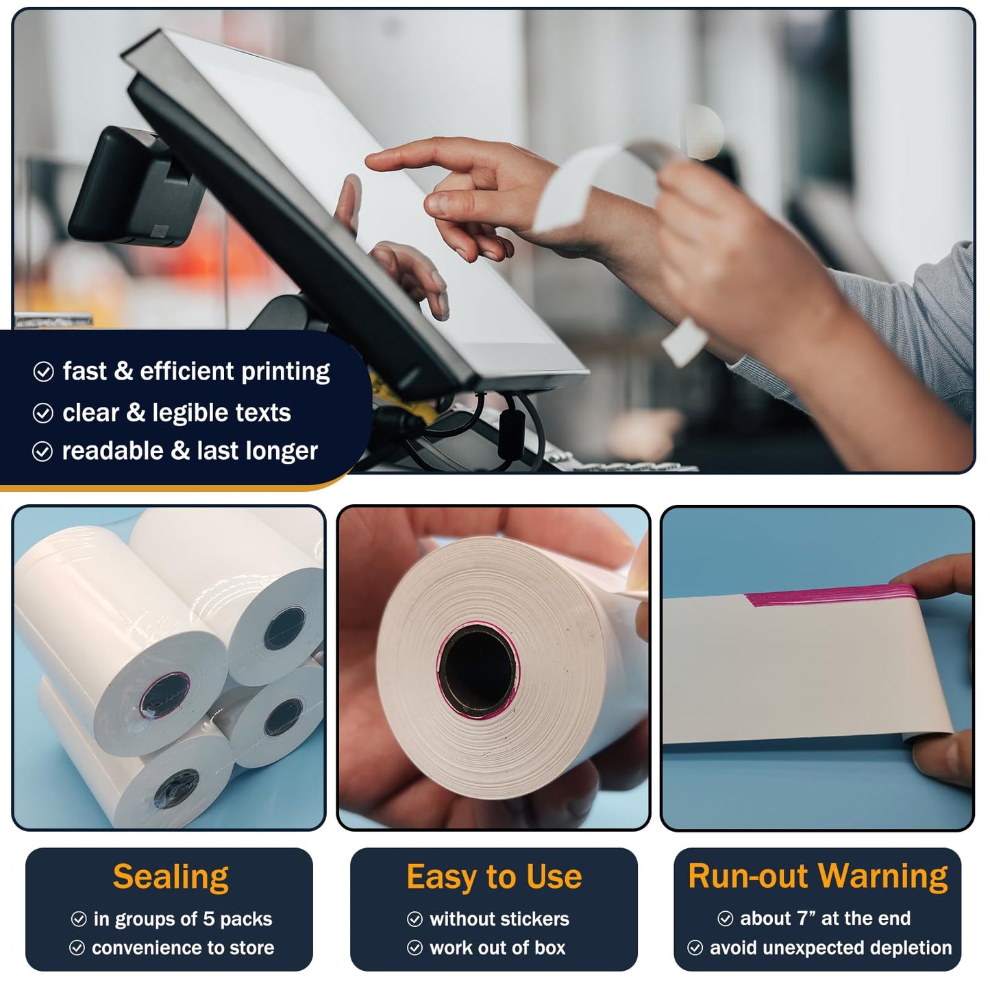 (50 Rolls) 2 1/4 x 85 Thermal Paper Rolls, BPA Free Thermal Receipt Paper Rolls, 2.25 inch Wide and 85 ft Long Per Thermal Paper Receipt Roll