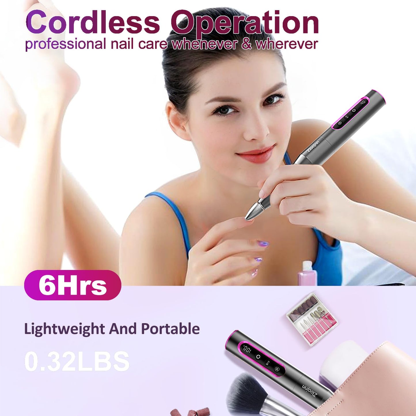 Professional Cordless Nail Drill with 12 Drill Bits -30000RPM Alloy Electric Nail File for Home&Salon Use,LED Display,Rechargeable&Quiet Manicure Pedicure Kit for DIY Manicure,Gifts for Nail Lovers