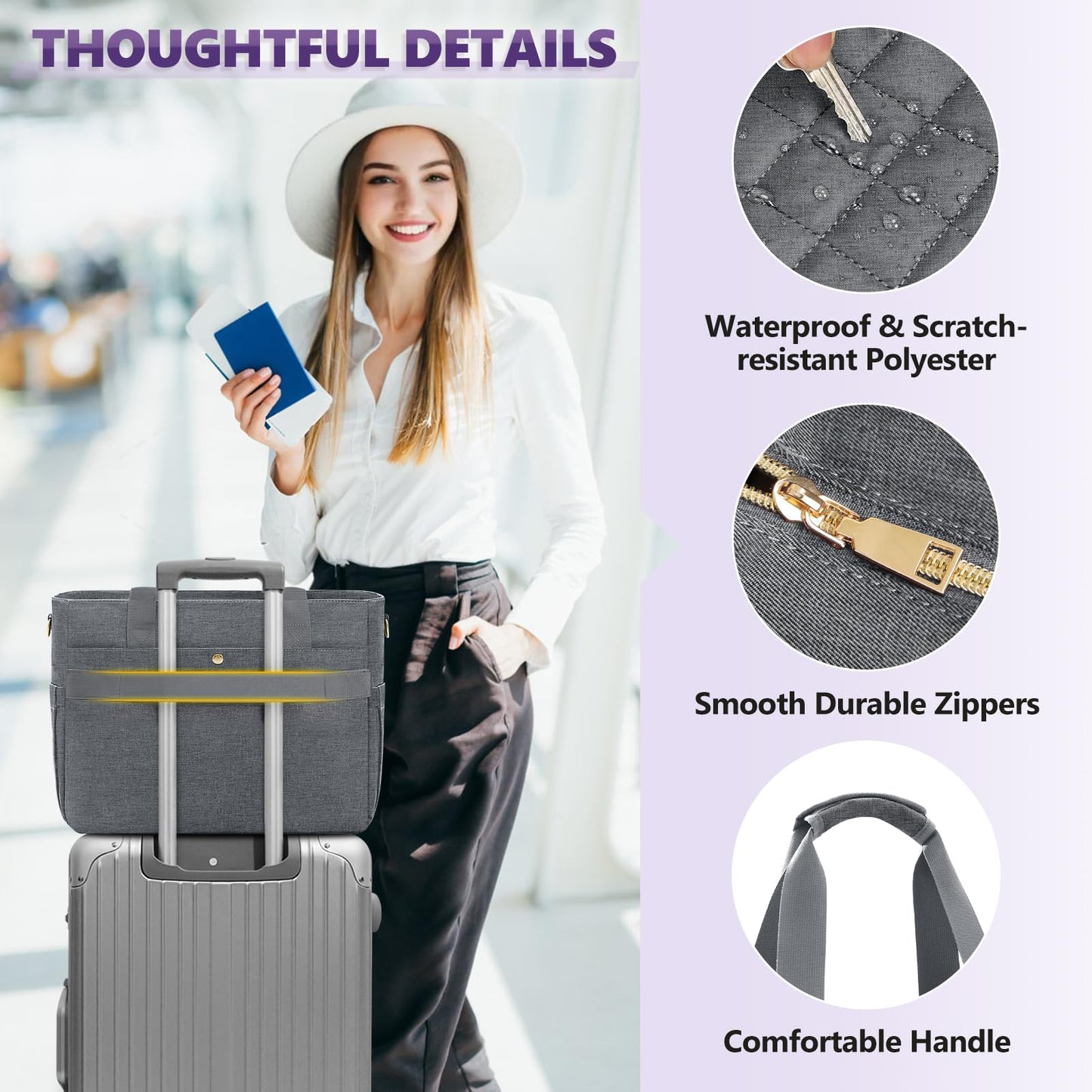 SDYSM Teacher Tote Bag for Women 15.6 inch Laptop Bag Work Bags Nurse Tote Professional Computer Messenger Shoulder Bags Laptop Briefcase for Office, College, Nursing,Grey