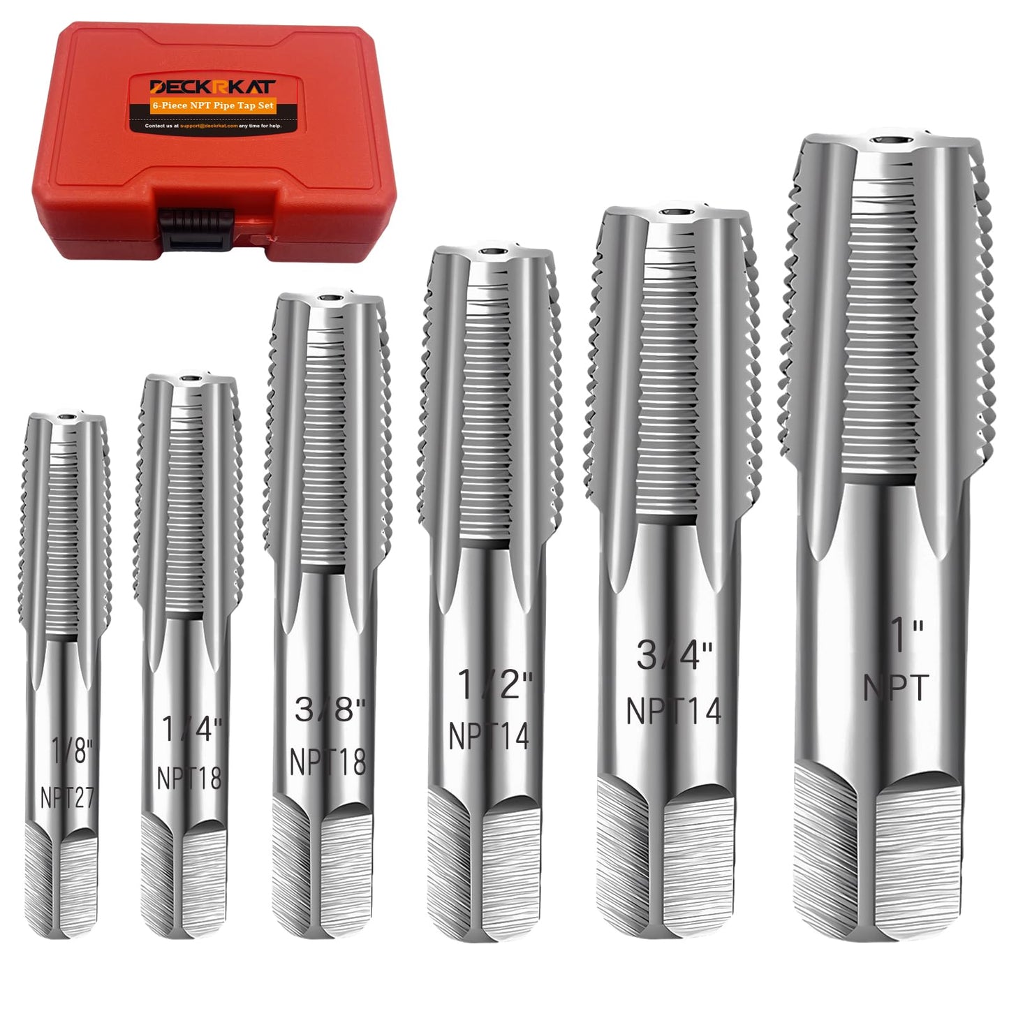 6-Piece NPT Pipe Tap Set, Precision Carbon Steel NPT Tap Set for Clean Accurate Threads, 1", 3/4", 1/2", 3/8", 1/4", 1/8" NPT Tap, Perfect for Plumbers Mechanics DIYers, with Durable Plastic Case