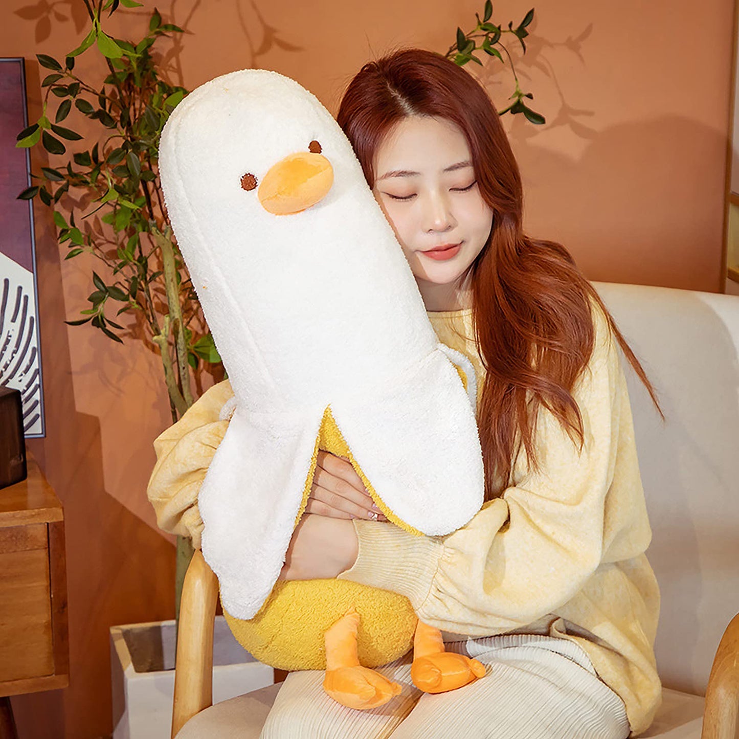 PEACHCAT Banana Duck Plush Toy Cute Plushie Hugging Plush Pillow Duck Stuffed Animal for Girls and Boys White 35.4"