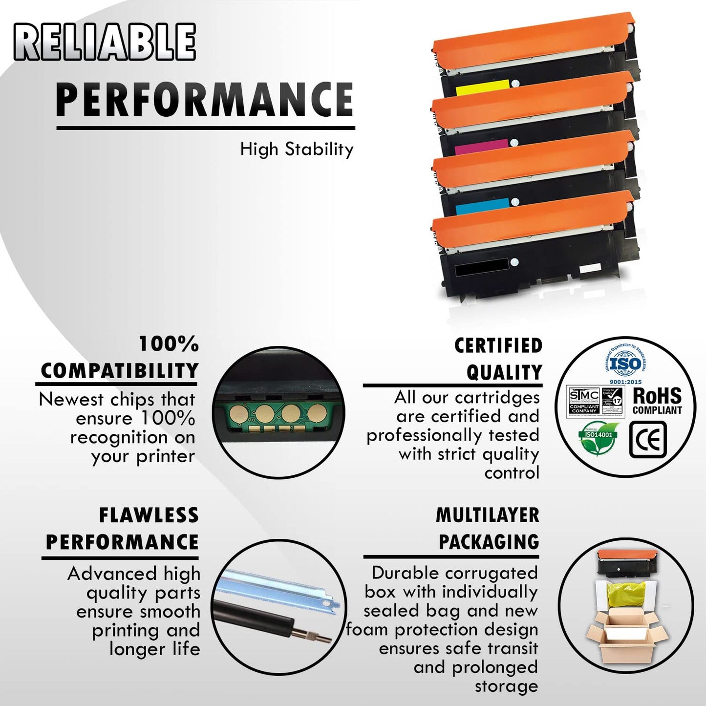 1 Set of 4 Inkfirst Compatible Toner Cartridges Compatible with Samsung CLT-K406S CLT-C406S CLT-M406S CLT-Y406S CLP-365 CLP-360 CLP-365 CLP-365W CLX-3305 CLX-3305FN CLX-3305FW Xpress C410W C460FW