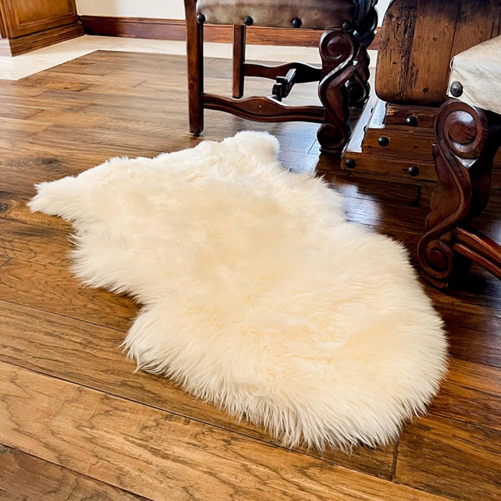 WL&ALLEN Genuine Sheepskin 100% New Zealand Sheepskin Wool Area Rug |Single Pelt 2'x 3', Ivory White