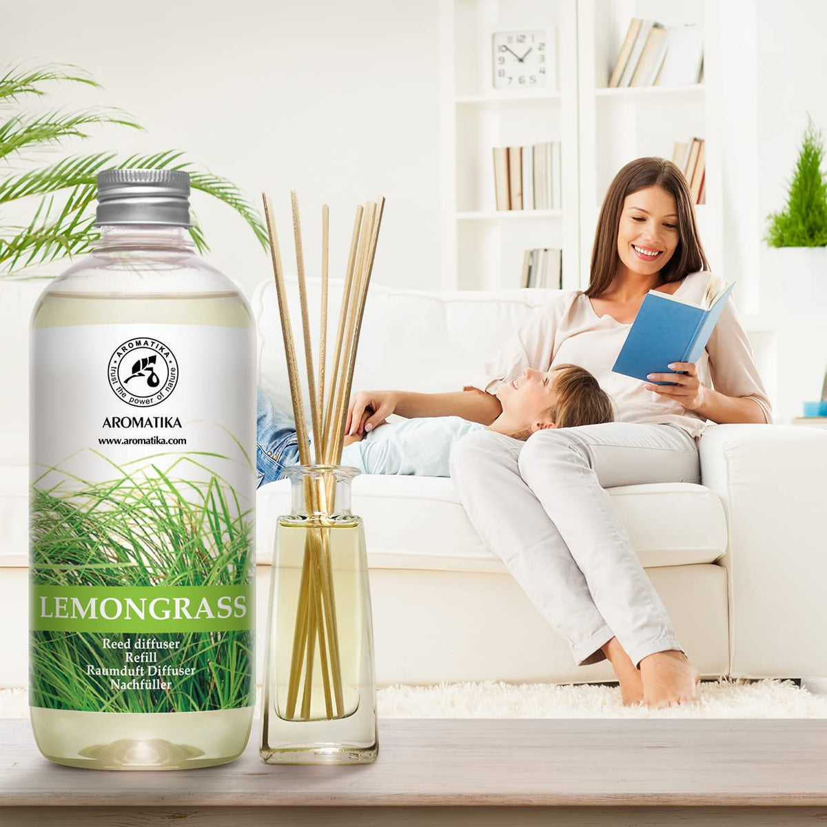 Lemongrass Diffuser Refill 1000ml (2 x 500ml) - Fresh & Long Lasting Fragrance - Refill Bottle with Natural Pure Essential Lemongrass Oil - Scented Reed Diffuser Oil - Aromatherapy - Spa - Kitchen