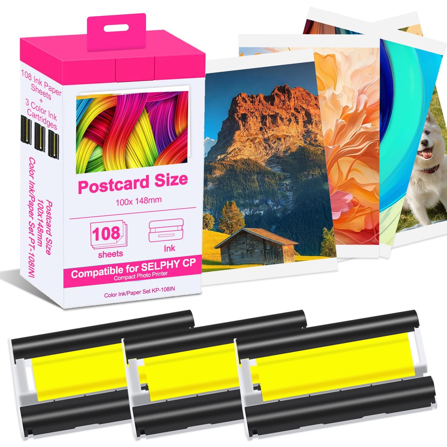 Compatible with Canon Selphy CP1500 3 Ink Cartridge & 108 Sheets 4x6 Photo Paper Set Refill,for Selphy CP1500 CP1200 CP1000 CP910 CP900,Water & Oxidation-Proof
