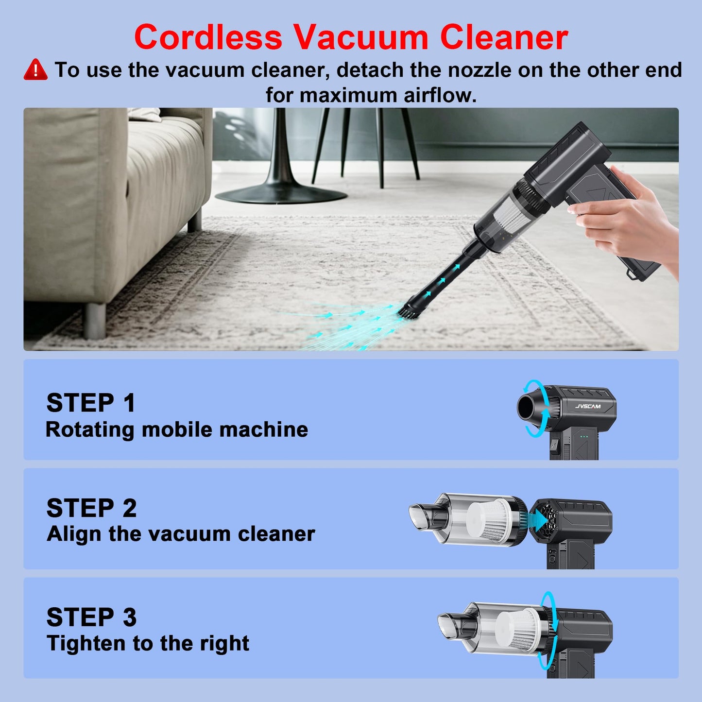 JVSCAM Compressed Air Duster,150000RPM Electric Air Duster, Vacuum Cleaner & Bag Vacuum 3-in-1, Rechargeable with 3-Gear Adjustable Wind Speed for Keyboard,Computer,Car,Home and Storage Bag Sealing