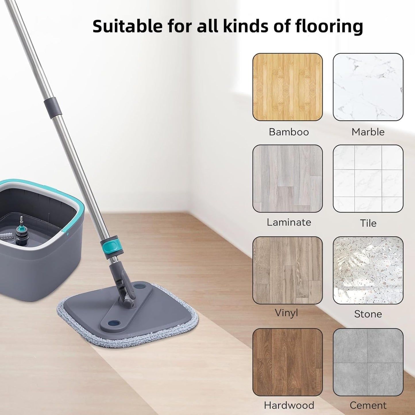 True & Tidy® 8-Pack 9 inch Extra Thick Microfiber Pad Refill for SPIN-800 TrueClean Mop & Bucket Square, Compatible with M16 and Most Square Spin Mop and Bucket, Machine Washable up to 100x