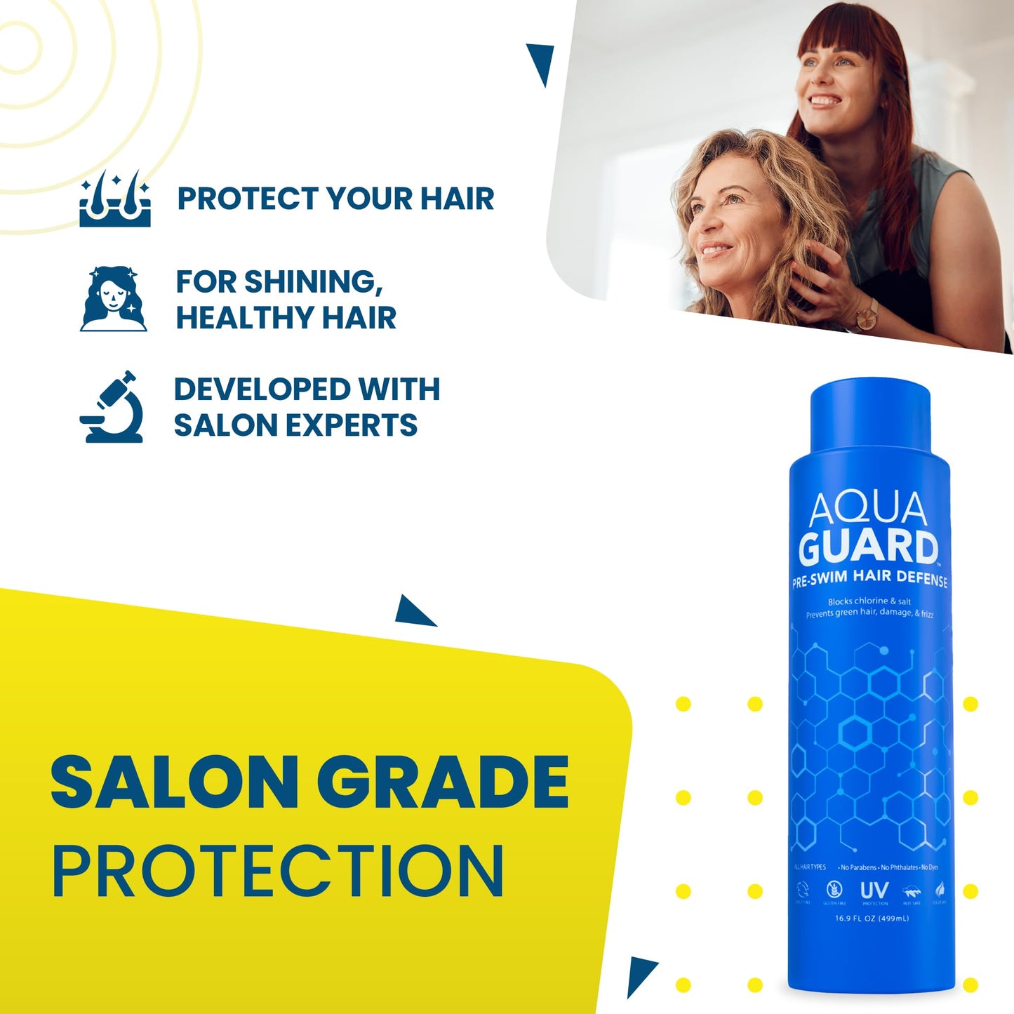 AquaGuard Pre-Swim Hair Defense | Prevents Chlorine Damage + Softens Hair | Color Safe, Great Smelling | Made in California | 16.9 oz