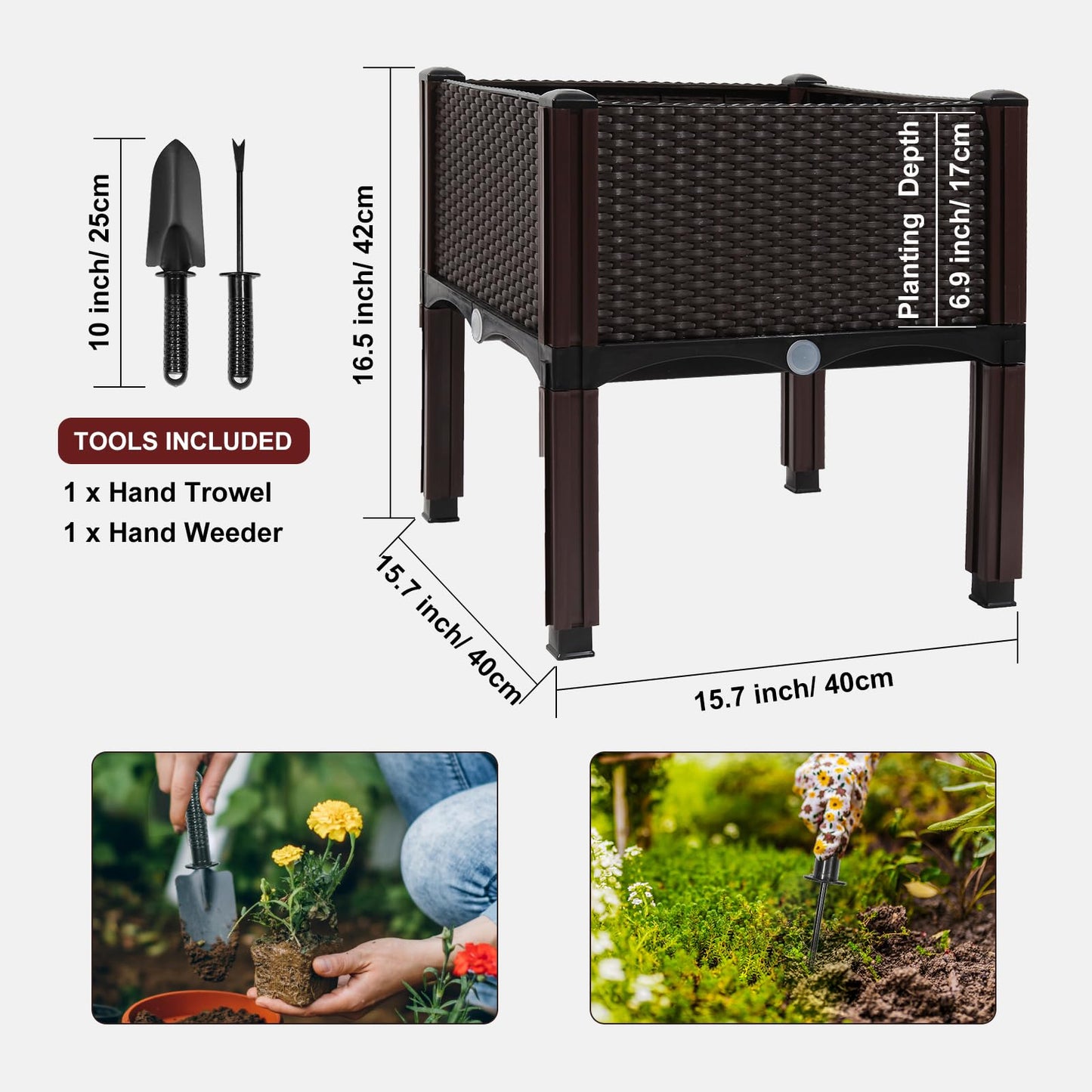 Raised Garden Bed with Legs 16.5" H Elevated Planter Box, Plastic Raised Beds for Gardening Vegetables Herb Flower Plants, Perfect for Indoor Outdoor Planting, 31" L x 15.7" W x 16.5" H