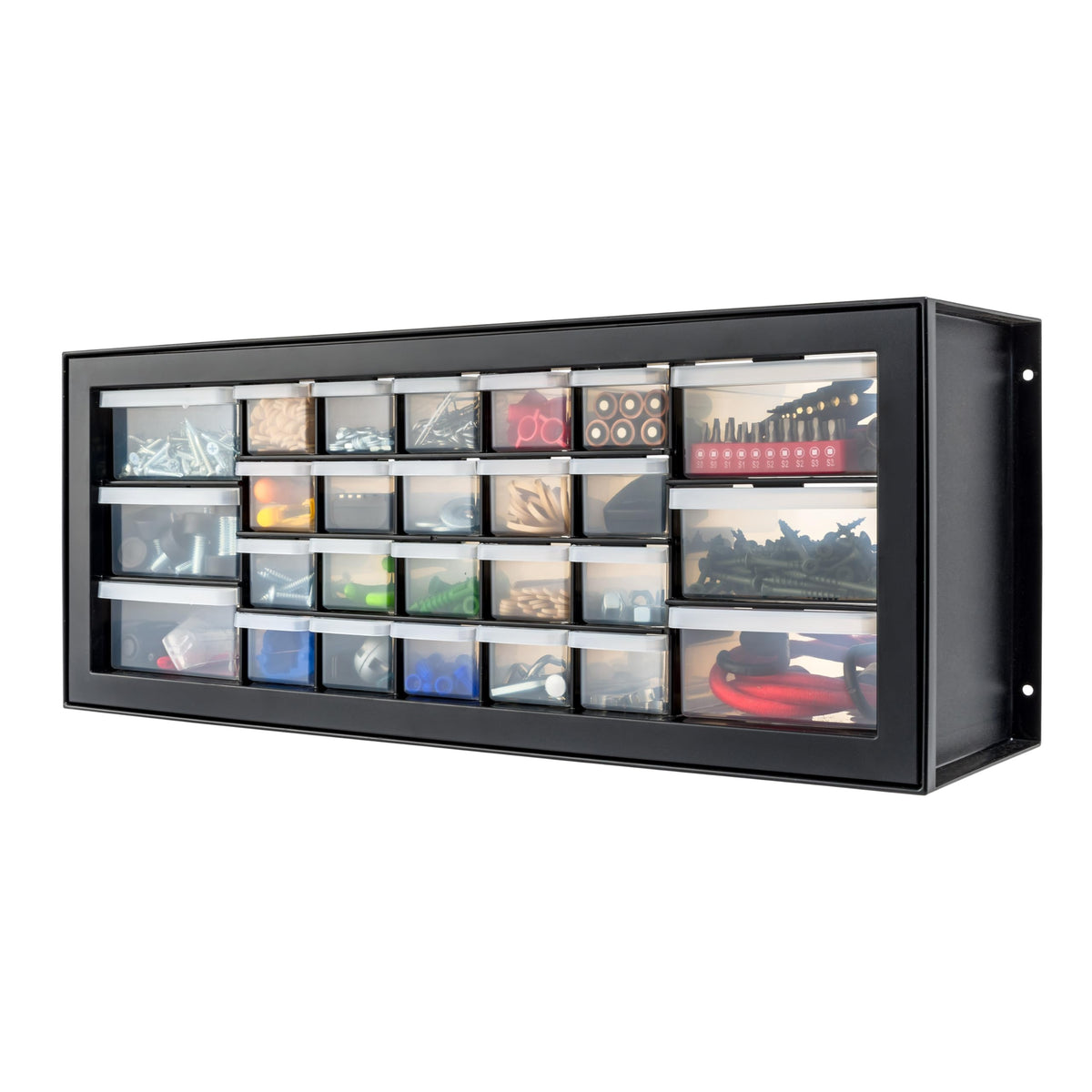 IRIS USA 26 Drawer Parts Organizer Cabinet, Hardware Storage Organizer with Wall Mount Option, Plastic Storage Drawers for Screws, Crafts, Beads, Tools, Nuts & Bolts, Black