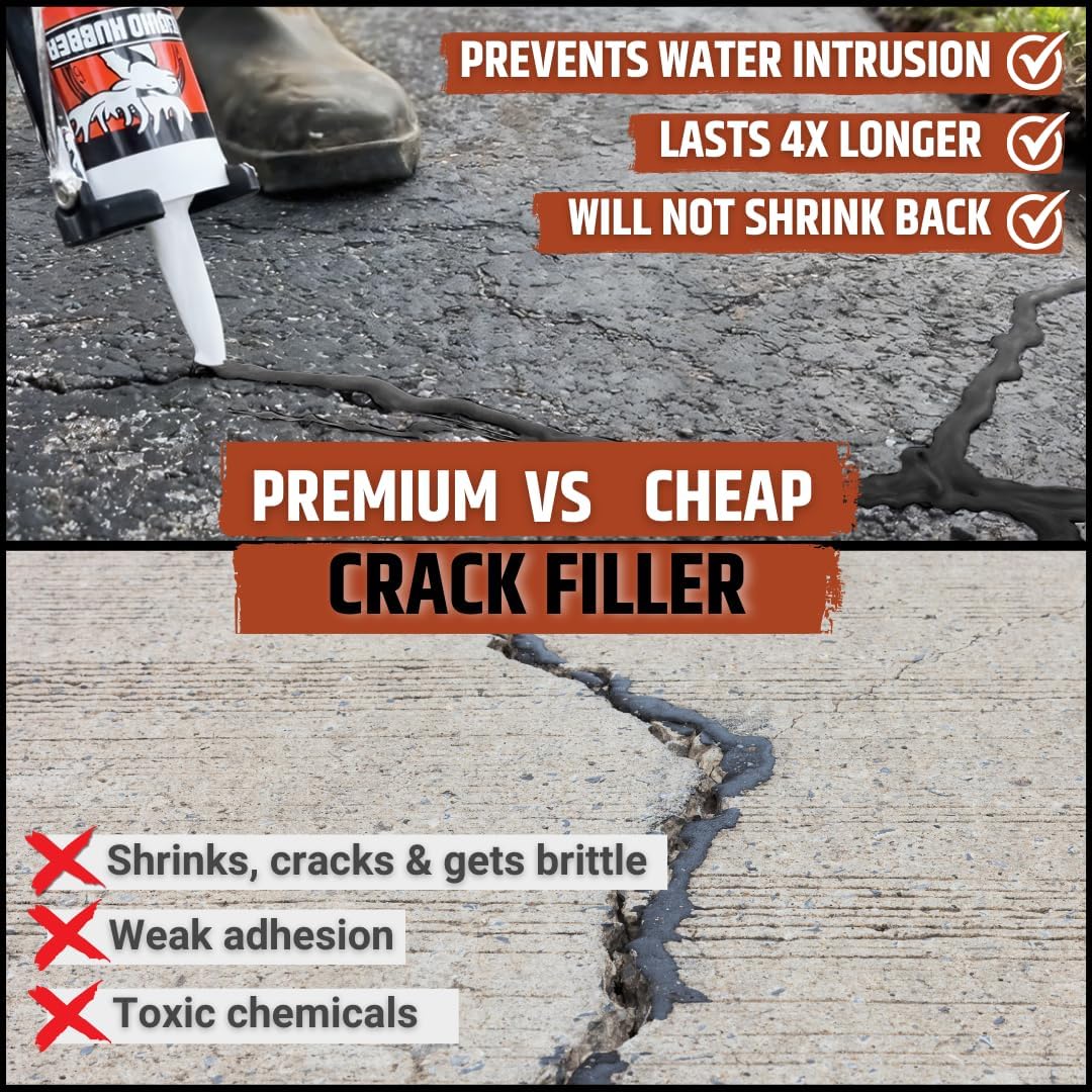 Liquid Rubber Asphalt Crack Filler - Professional-Grade Self-Leveling Waterproof Sealant for Driveway, Parking Lot & Walkway Cracks - Black 10oz - Helps Stop Water Intrusion & UV Damage - 4 Pack