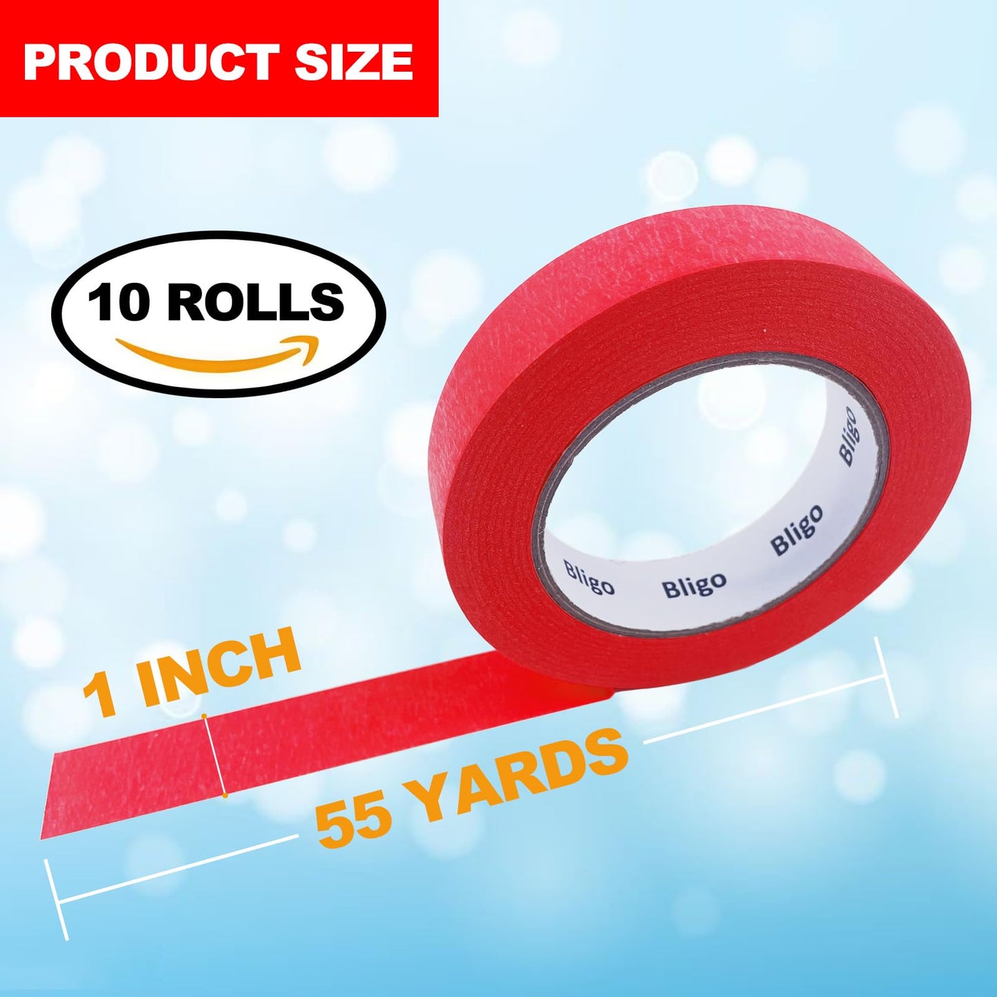 10 Pack Red Painters Tape 1 Inch x 55 Yards, Medium Adhesive Masking Tape Bulk (550 Total Yards), Residue-Free for Painting, DIY Crafting, Indoor & Outdoor Use