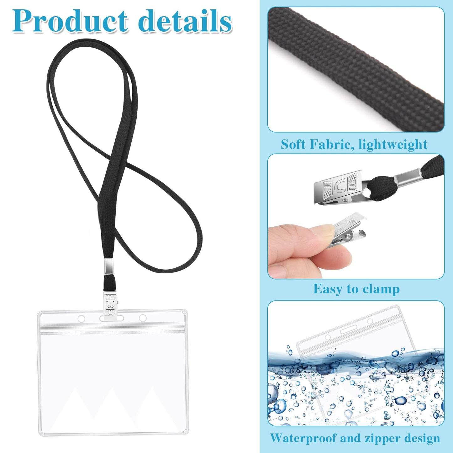 120 PCS Lanyard with ID Holder, Neck Strap Lanyard with Badge Holder Include 60 PCS Clear Plastic Horizontal Name Tag Holder with 60 PCS Black Neck Badge Lanyards for Office School(Black)