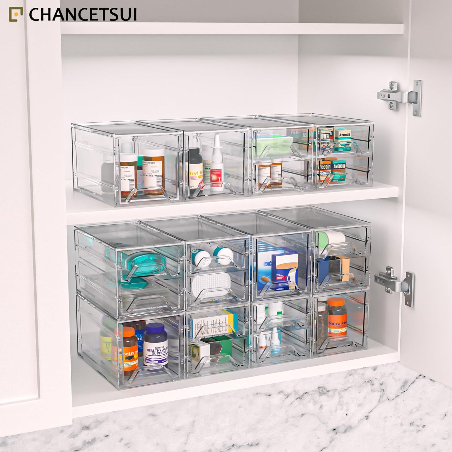 Clear Acrylic Desktop Organizer Drawers - Stackable Plastic Storage for Makeup, Craft Supplies, and Office Stationery - Transparent Vanity Cabinet & Aesthetic Desk Declutter Unit