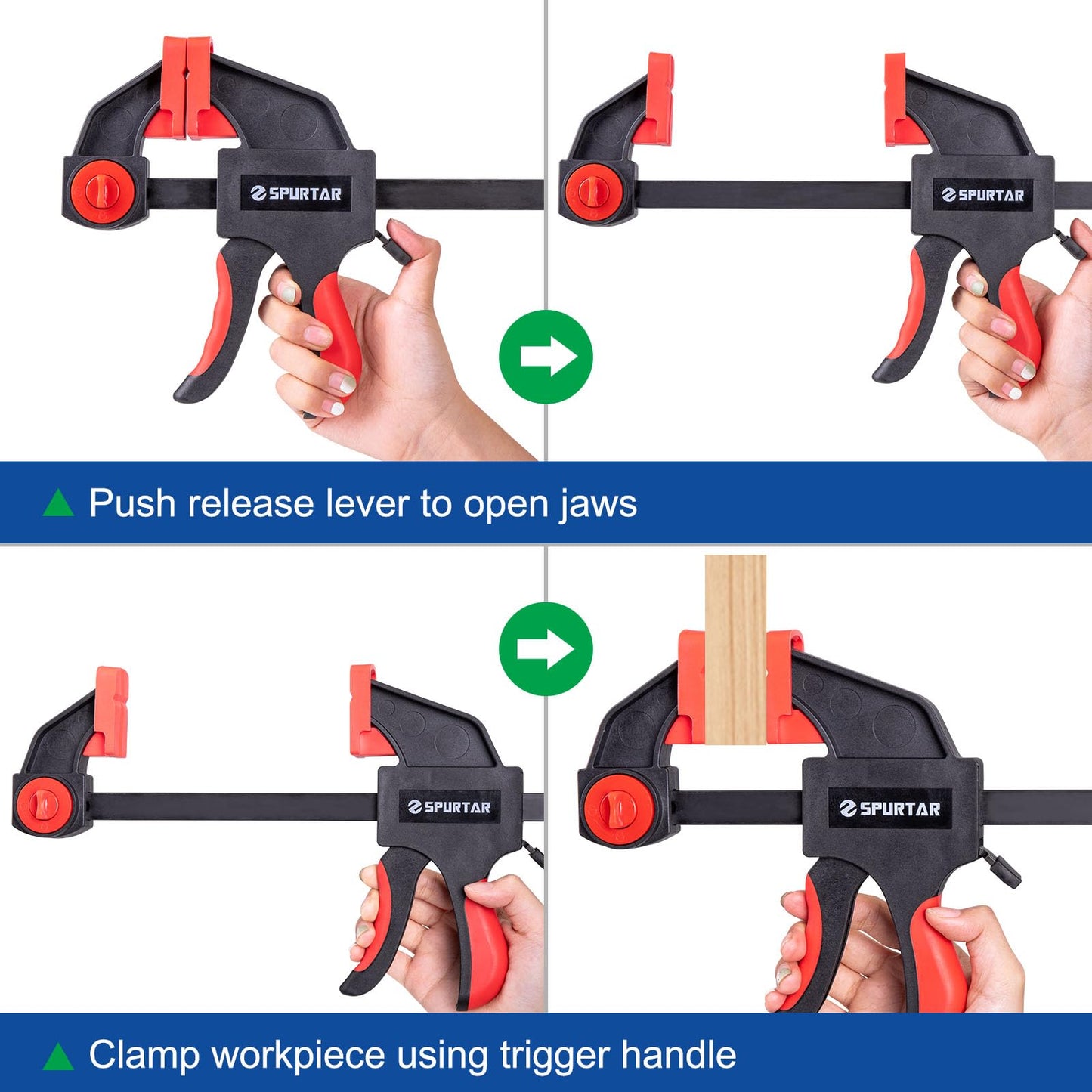 Spurtar 8pcs Clamps for Woodworking 6" and 12" Wood Clamps 6" Spring Clamps Quick-Release Bar Clamps Heavy Duty Trigger Clamp Spreader Wood Clamps for Woodworking Metalworking DIY Household Projects
