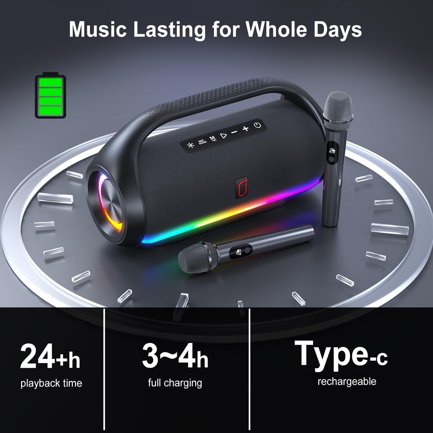 Karaoke Machine with 2 Microphones, Portable Karaoke Speaker for Adults and Kids (D20)