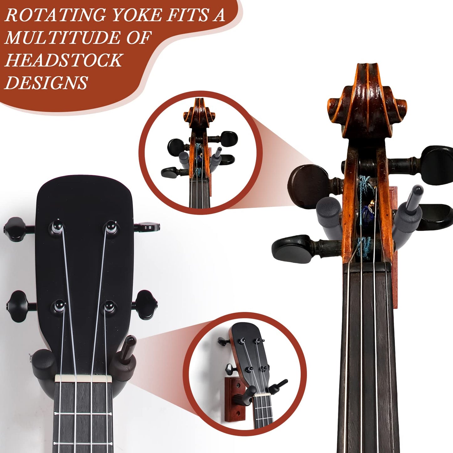 Tatuo 4 Pcs Violin Wall Mount Hanger Viola Metal Wooden Guitar Stand Bow Holder Music Room Decor Screws Home Studio String Instrument Accessories Art Practice