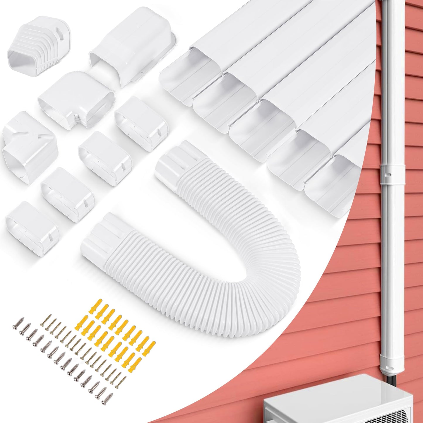 LyPrem 10 FT(304cm) Mini Split Line Set Cover, 3" (7.6cm) PVC Line Cover Kit for Mini Split, Central AC & Heat Pump (White)
