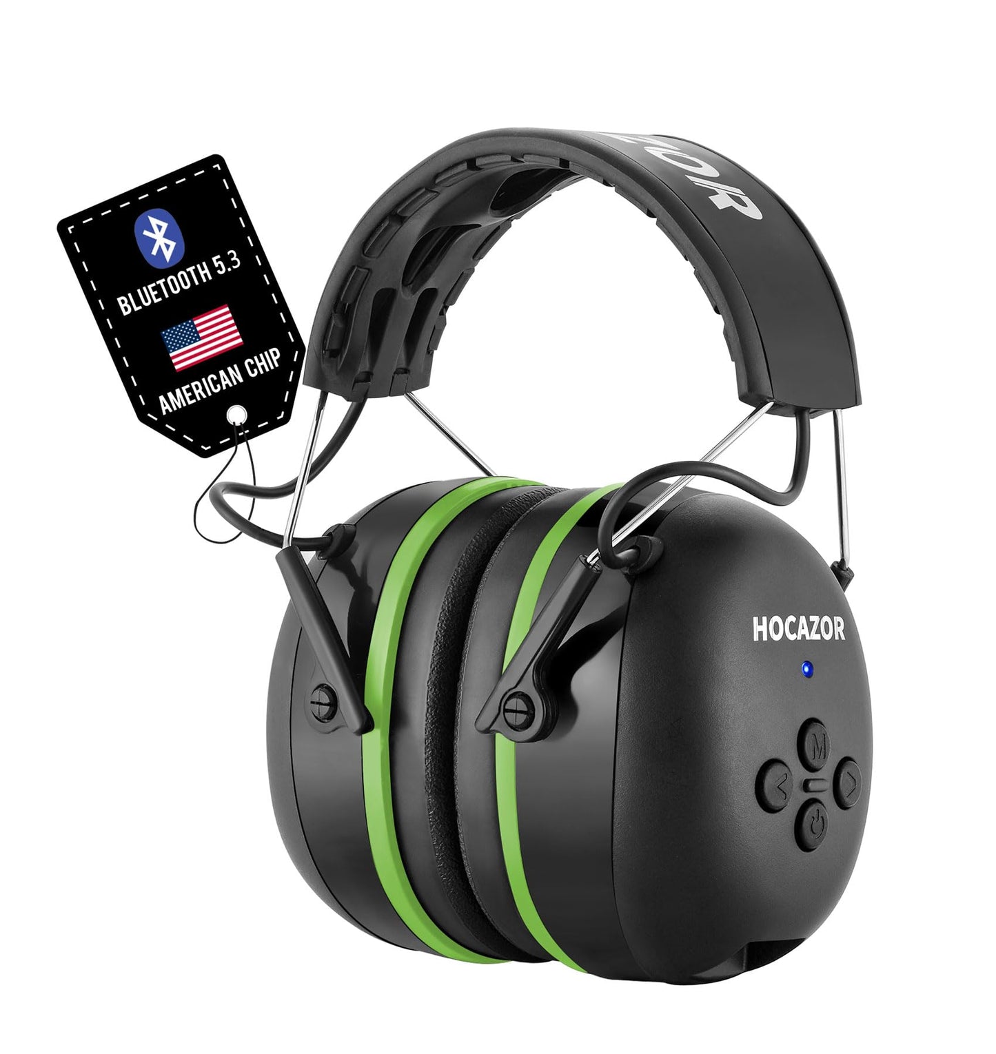 Hocazor HZ07 Bluetooth 5.3 Hearing Protection - Built-in 1500 mAh Rechargeable Battery Noise Cancelling Earmuffs NRR 25dB for Workshops, Green
