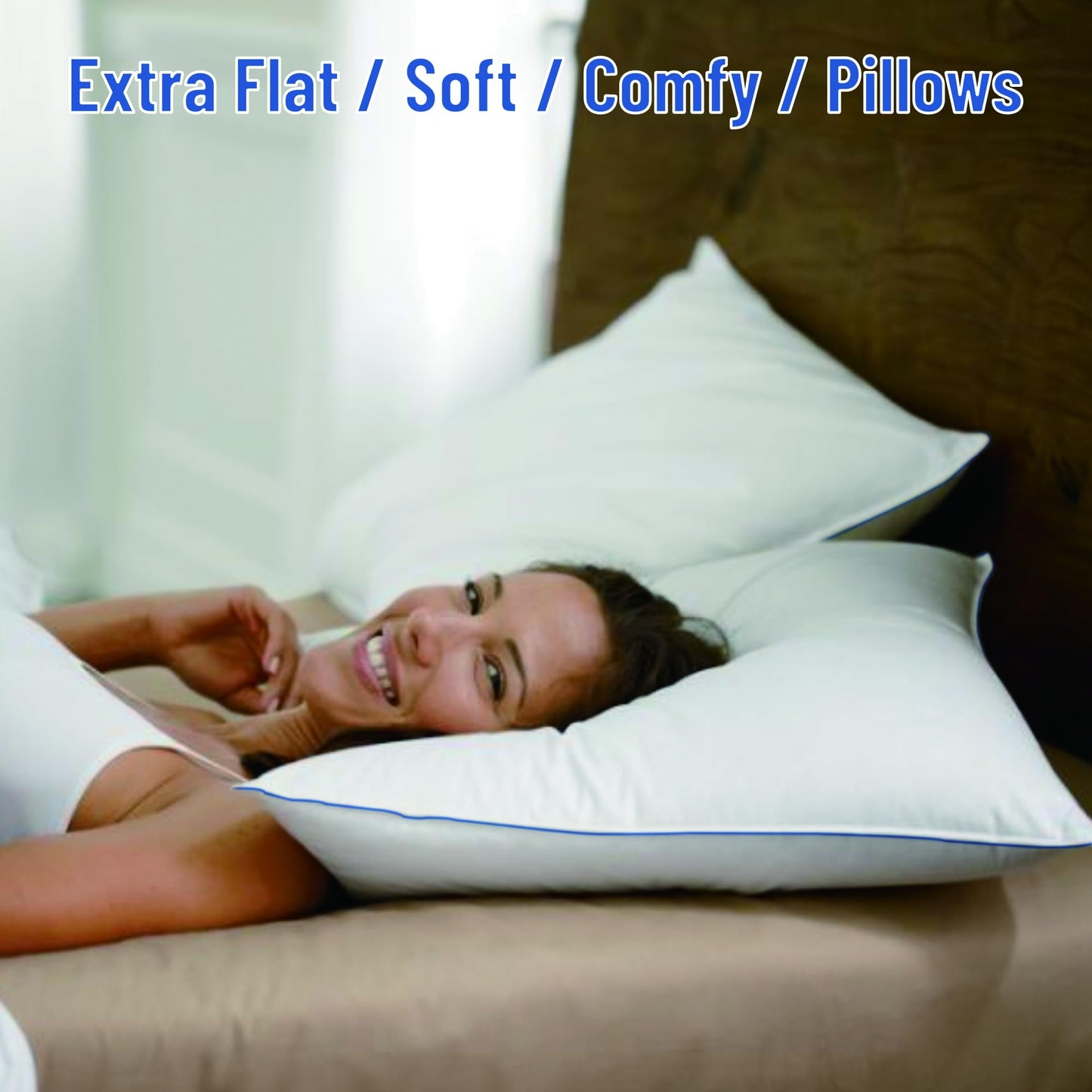 SILUI Flat Soft Thin Pillows Queen Size Set of 2 Pack Bed Pillow with Down Alternative Fill for Side Back Stomach Sleepers, 20x30 Inches