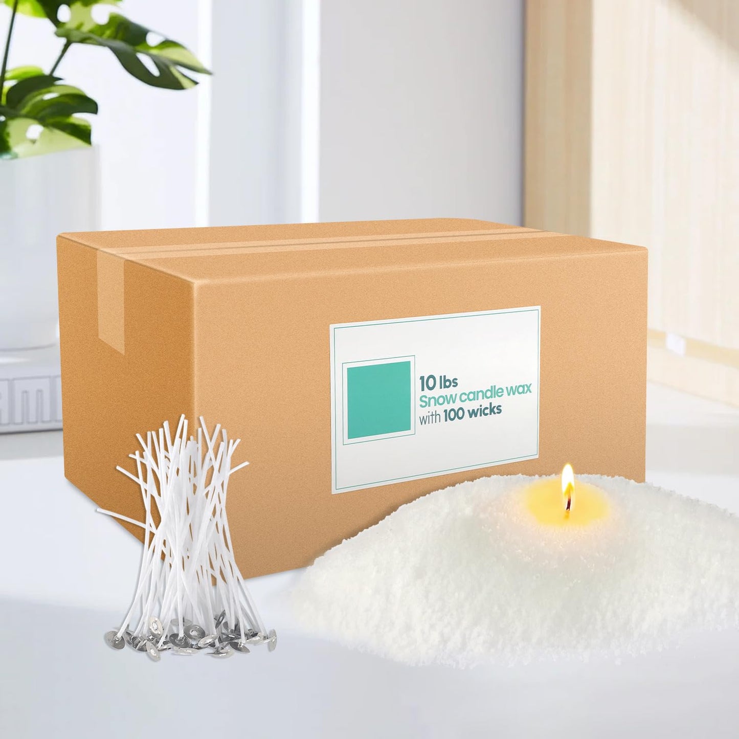 10 lb Natural Pearl Wax Sand DIY Set with 100 Wicks, Reusable, Continuous Burning, Unscented Candle Powder, Designed for Handmade Candles, Wedding Celebrations and Party Decorations.