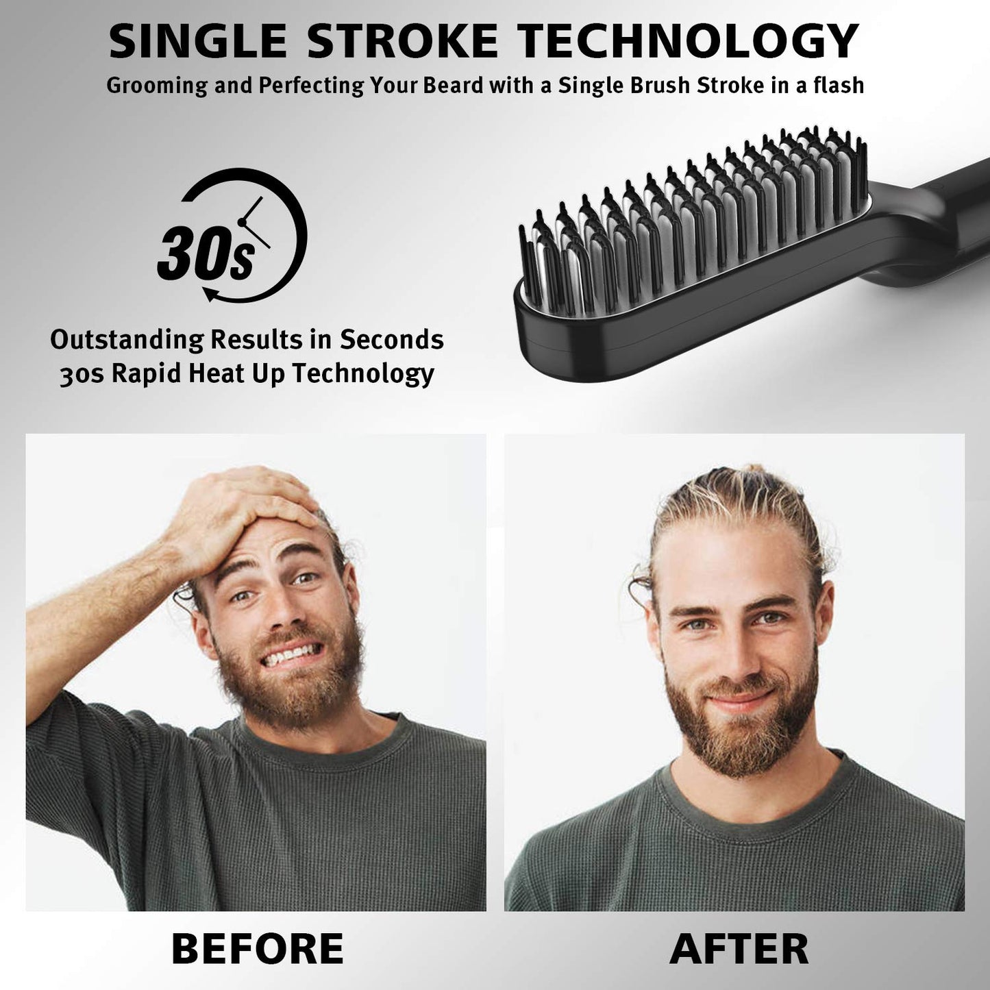 Beard Straightener for Men with FREE Beard Oil and Beard Balm, Fast Anti-Scald Beard Straightening Comb, Double Sided Ceramic Heated Beard Brush 3 Temperature Settings Portable for Travel and Home