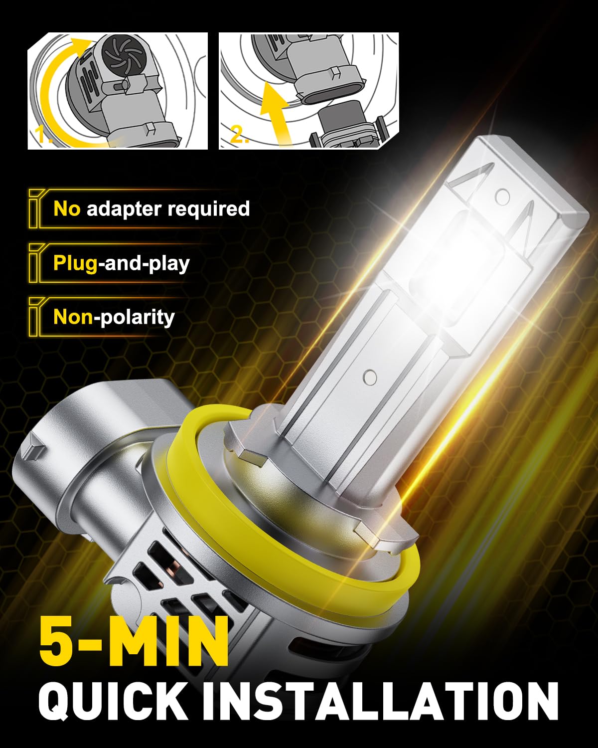 AUXITO Upgraded H11 LED Headlight Bulbs, 40000LM Per Set 6500K White 900% Brighter Wireless H8 H9 LED Light Bulb Headlamp Kit for High Beam Low Beam, 99% Canbus Ready, Plug and Play, Pack of 2