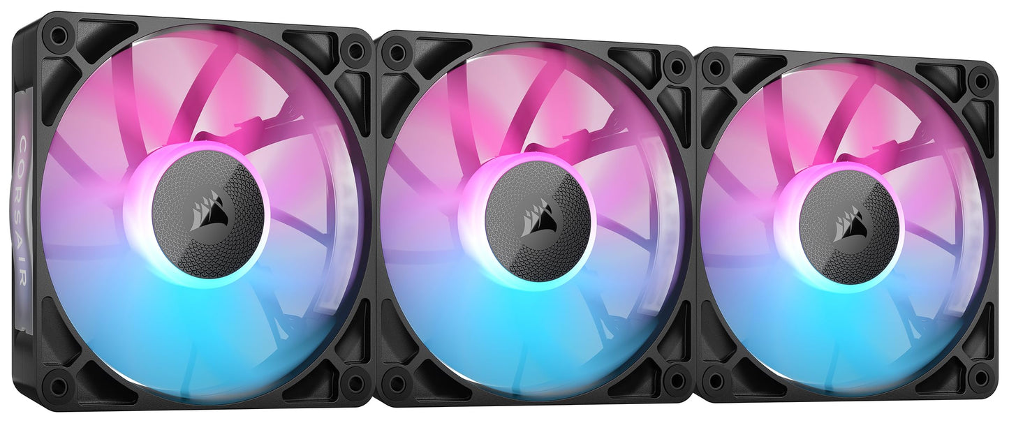 CORSAIR iCUE Link RX120 RGB 120mm PWM Fans with iCUE Link System Hub - Magnetic Dome Bearing - Triple Pack - Black