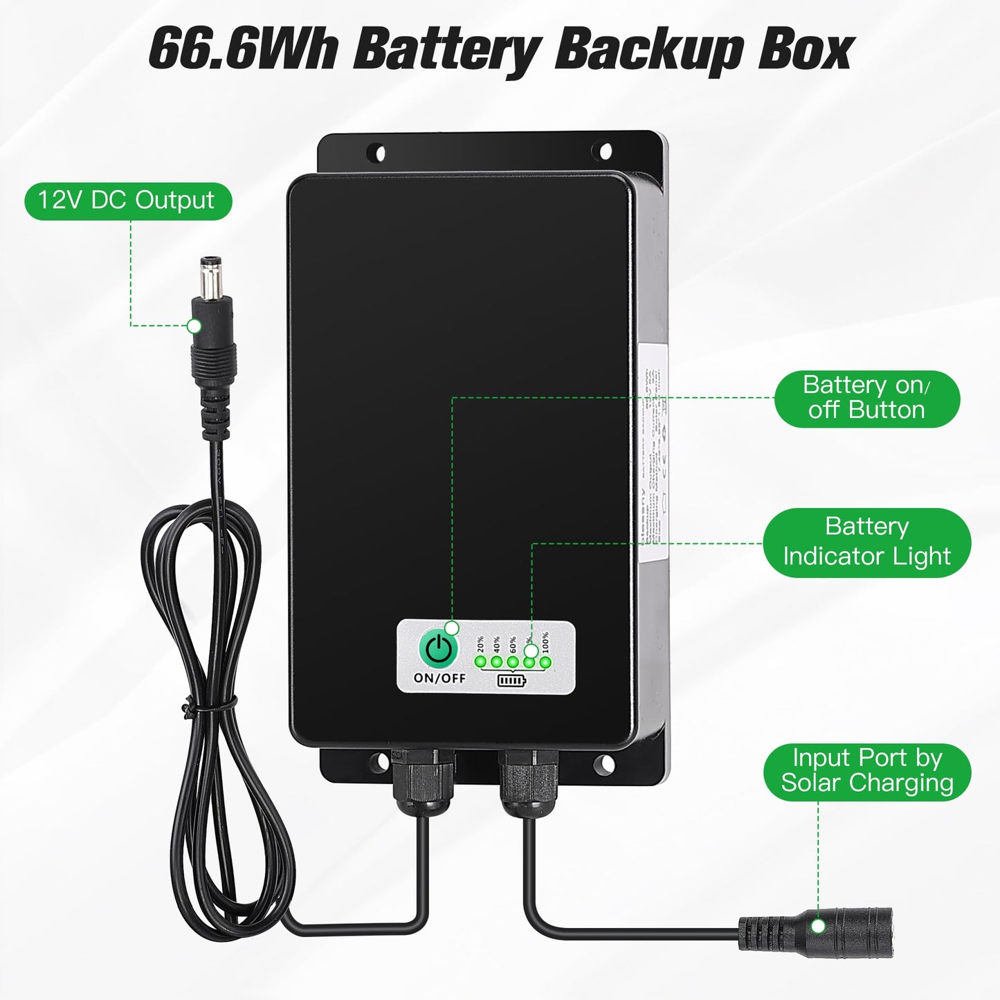 blessny Solar Powered Rechargeable Exhaust Fan, 25W Solar 8" Ventilation Vent Fan with 66.6 Wh Battery Backup for Outside Greenhouse, Chicken Coop, Shed, Pet House